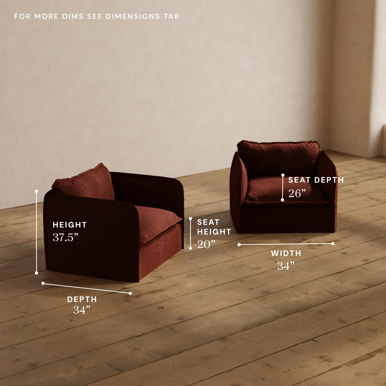 Modular Washable Armchair Set in Rust | Deluxe+ Seat | Cloud Pillow - Image 5