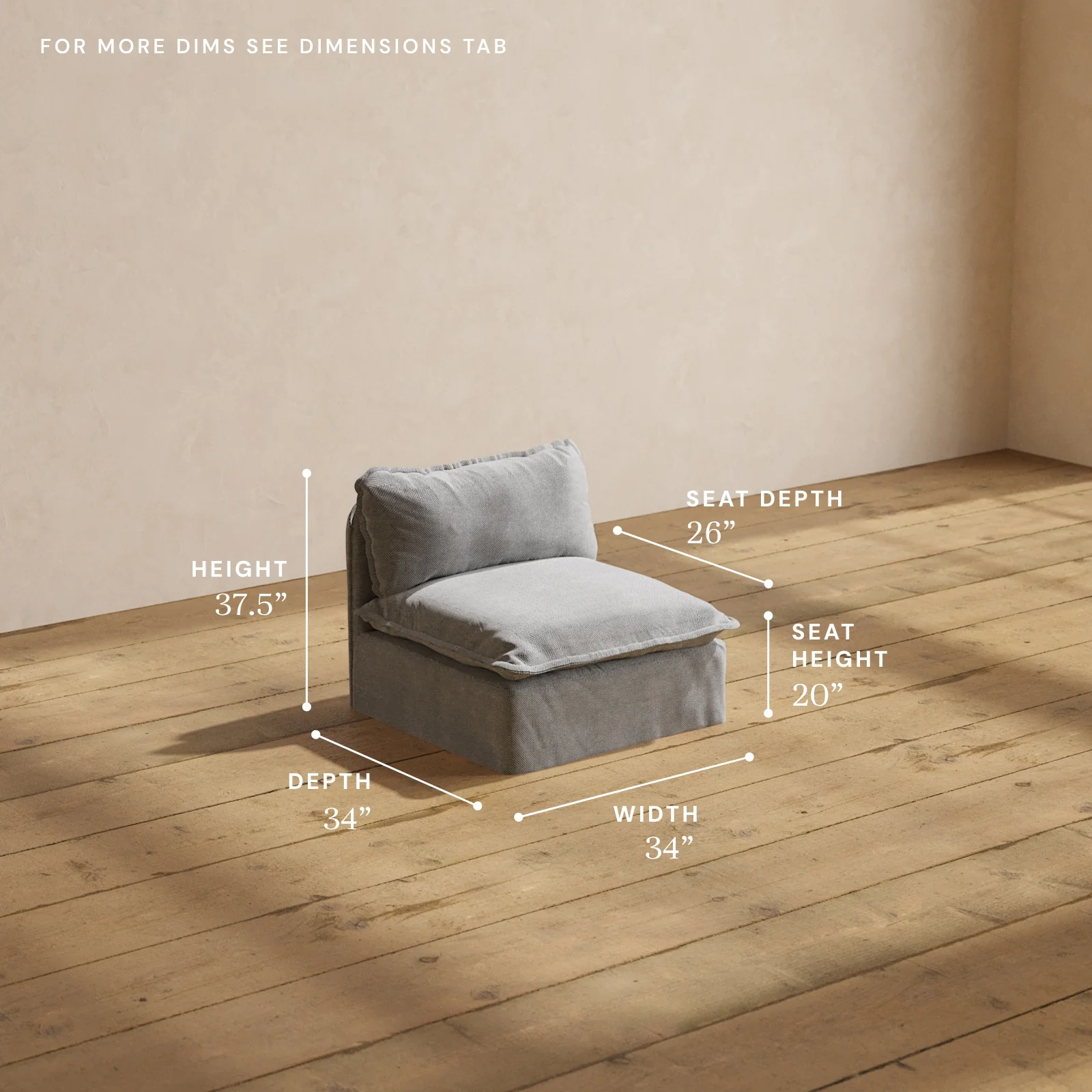 Modular Washable Armless Chair in Ash | Deluxe+ Seat | Cloud Pillow - Image 5