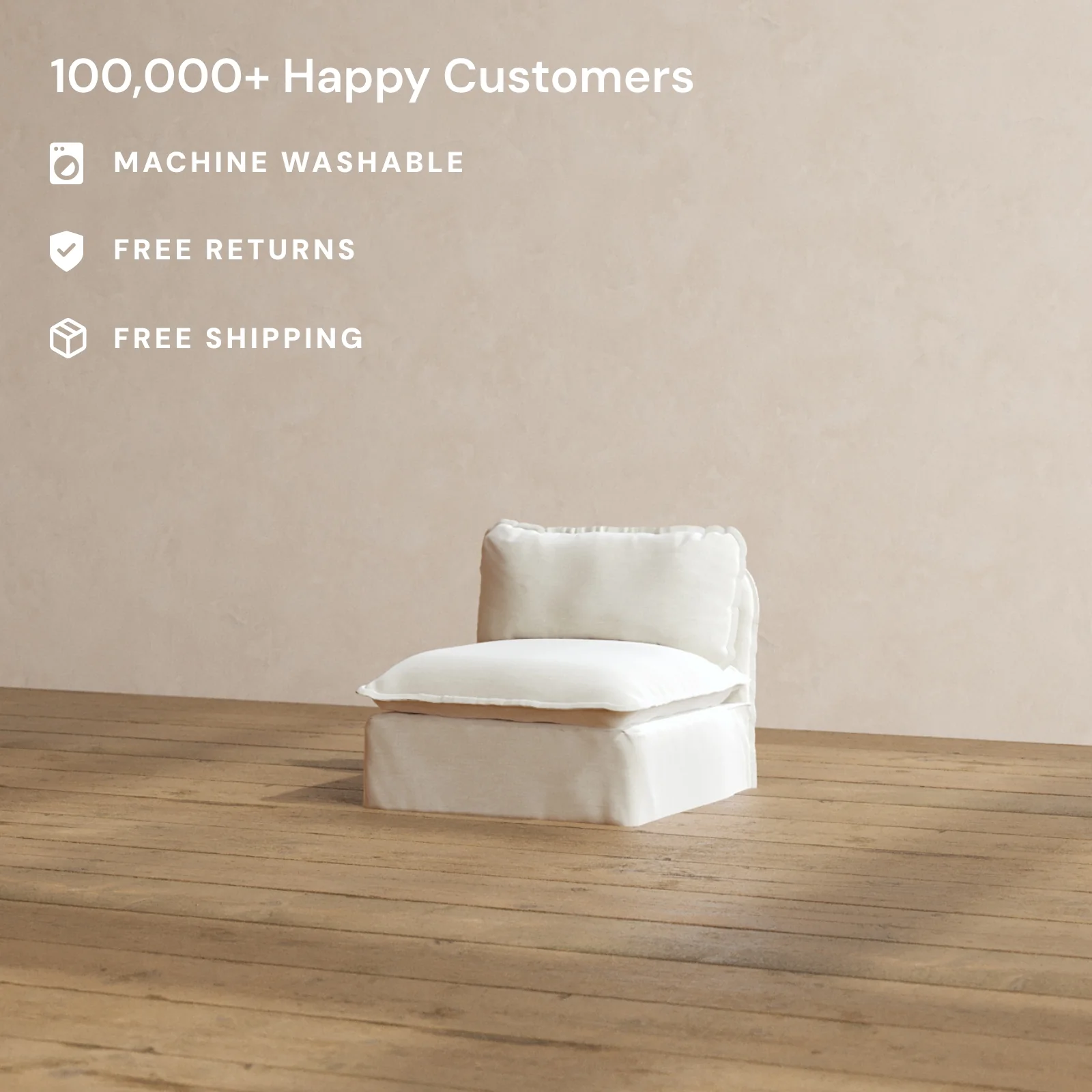 Modular Washable Armless Chair in Coco | Deluxe+ Seat | Cloud Pillow - Image 2