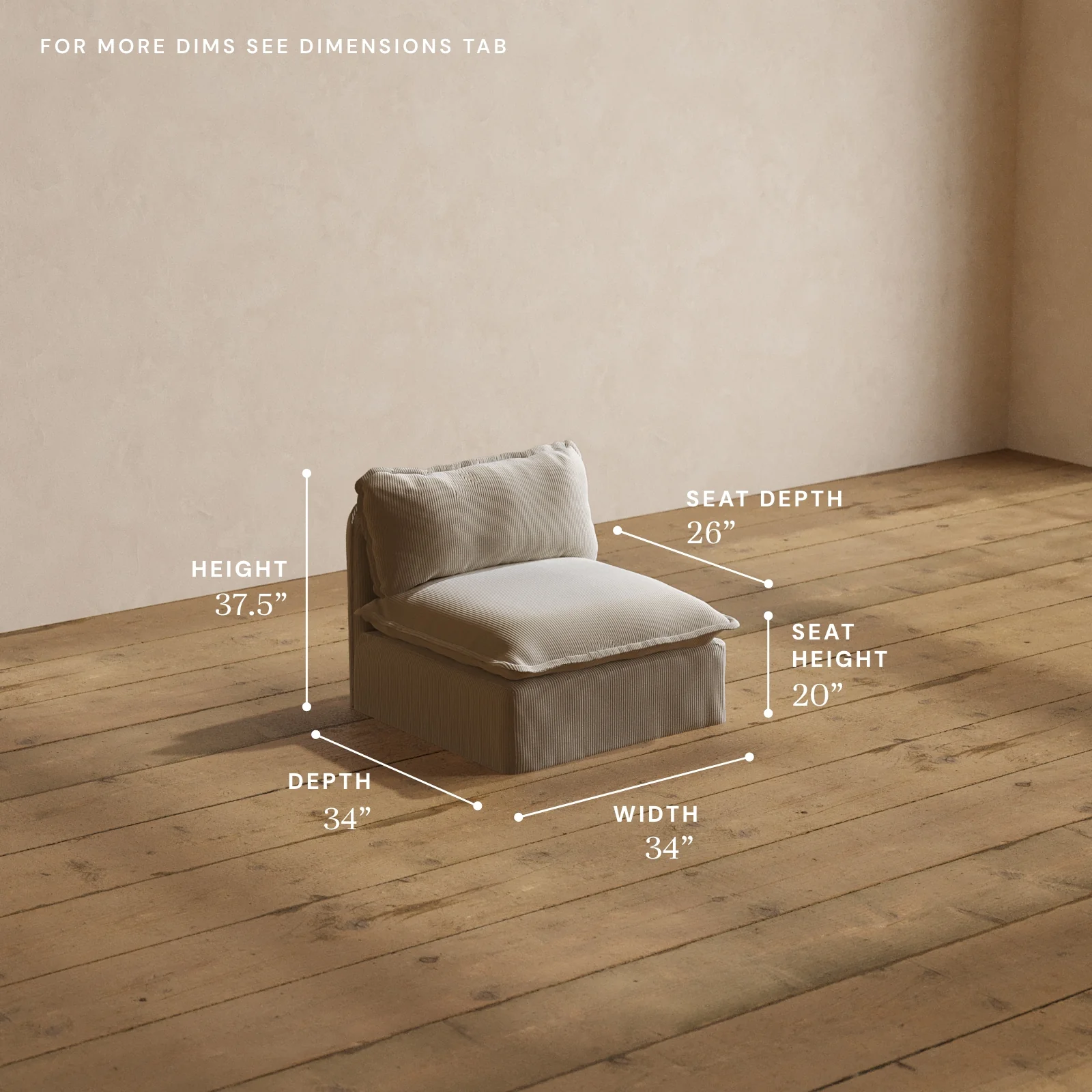Modular Washable Armless Chair in Milk | Deluxe+ Seat | Cloud Pillow - Image 5