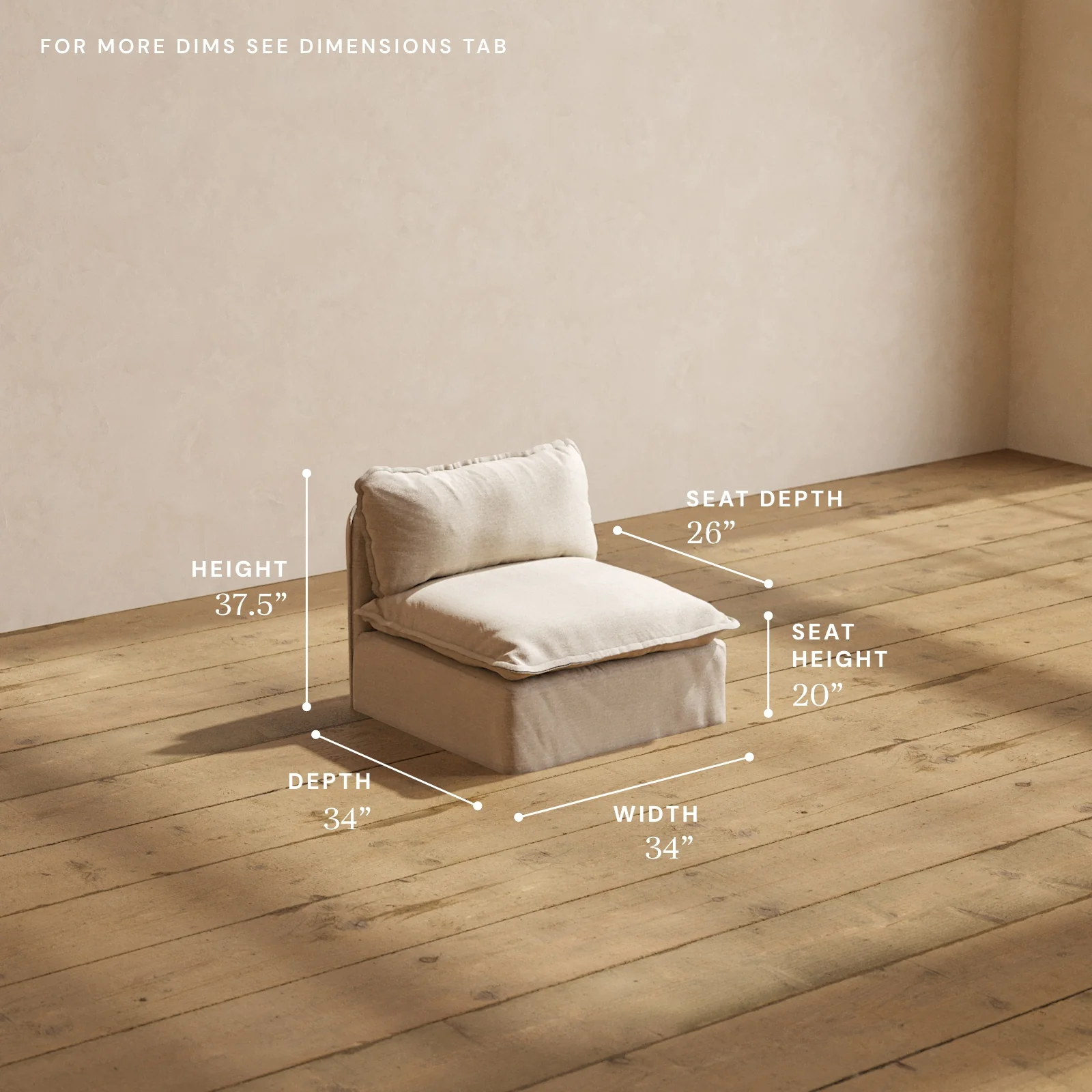 Modular Washable Armless Chair in Oat | Deluxe+ Seat | Cloud Pillow - Image 5