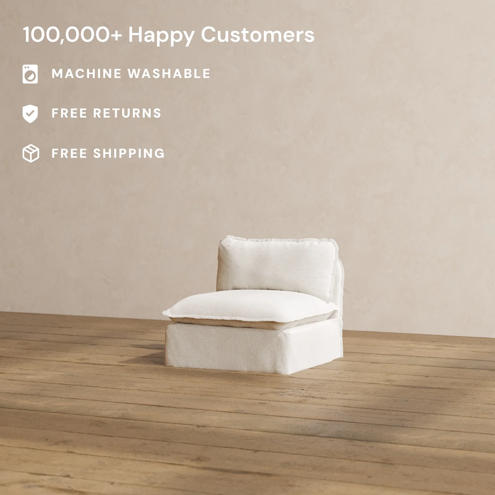 Modular Washable Armless Chair in Powder | Deluxe+ Seat | Cloud Pillow - Image 2