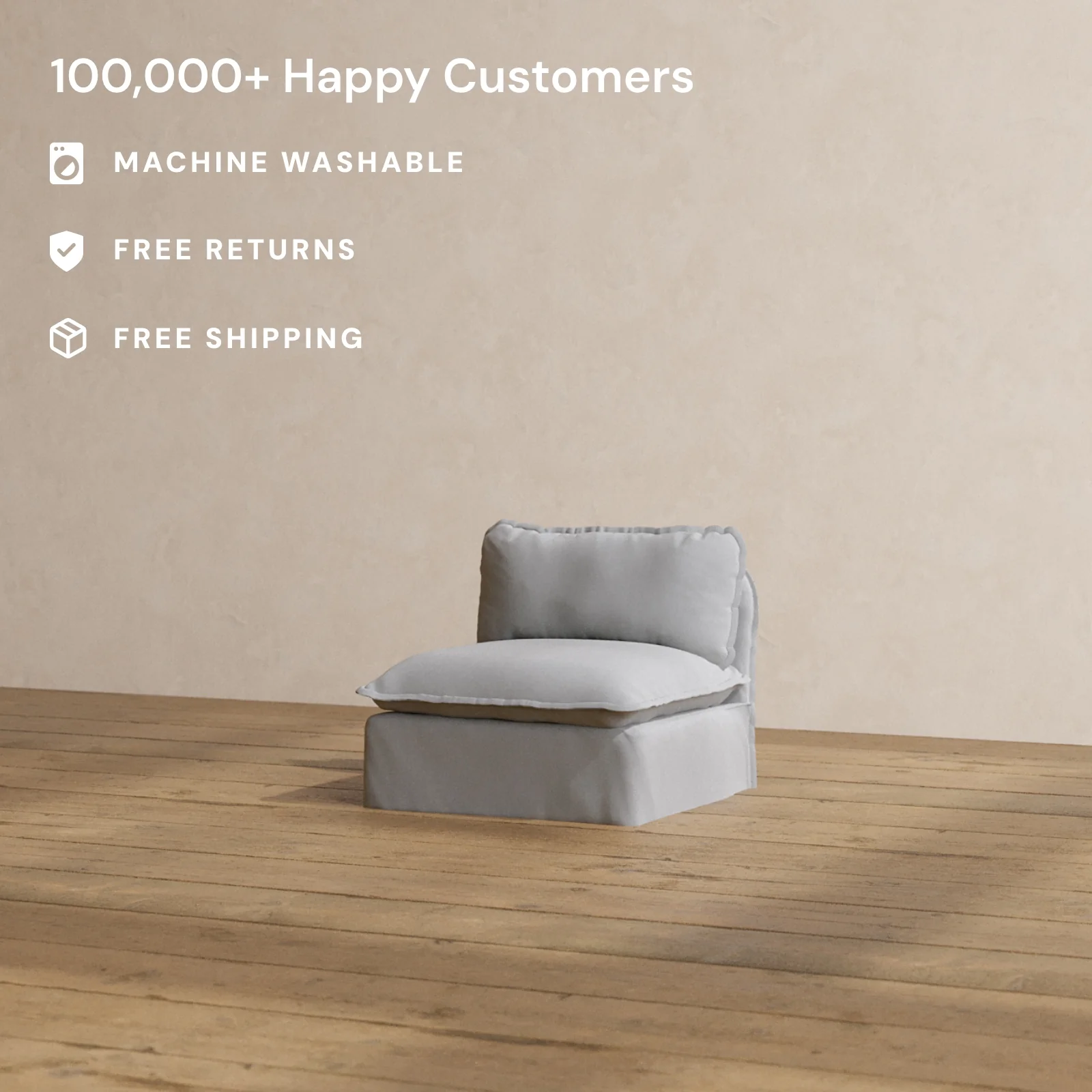 Modular Washable Armless Chair in Pumice | Deluxe+ Seat | Cloud Pillow - Image 2