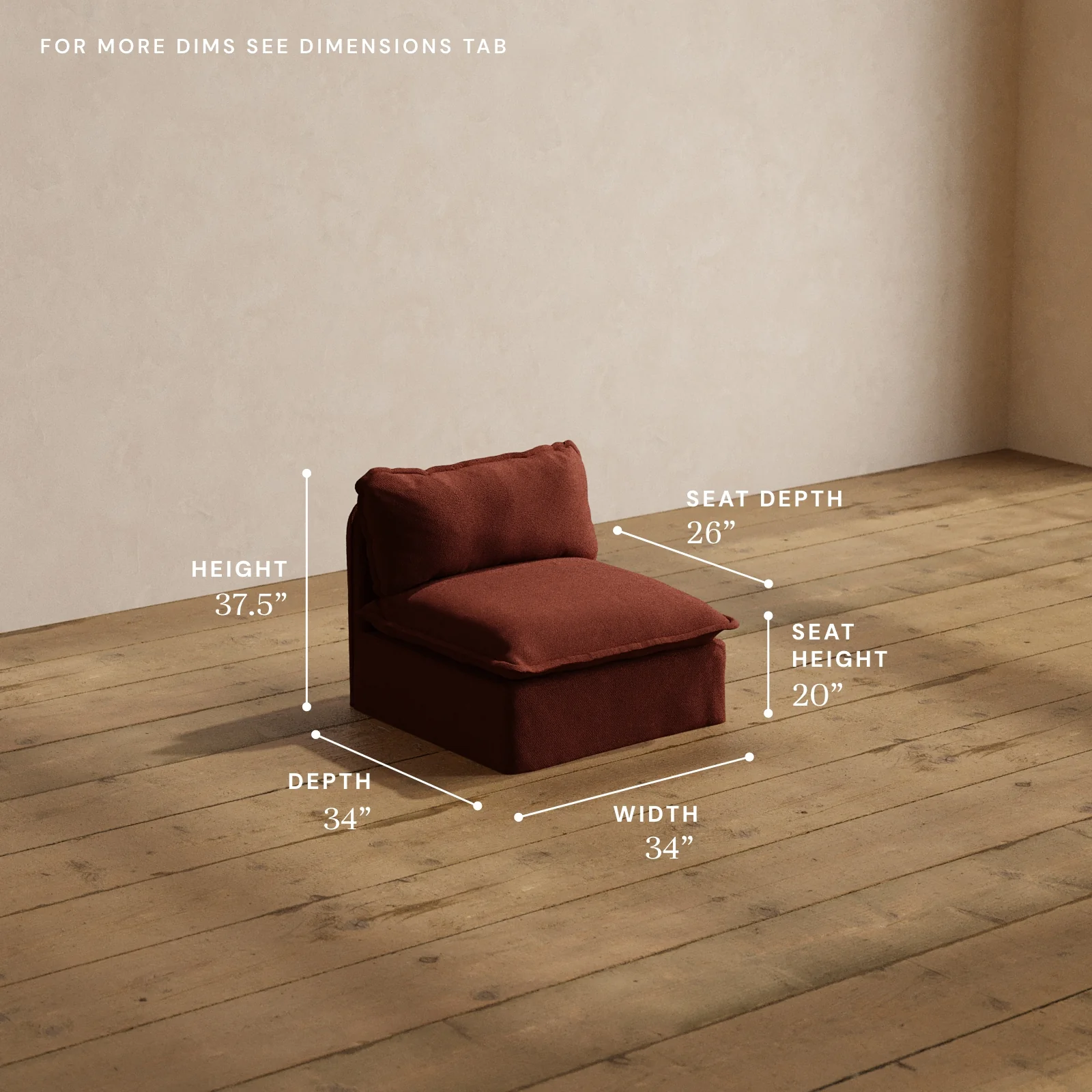 Modular Washable Armless Chair in Rust | Deluxe+ Seat | Cloud Pillow - Image 5