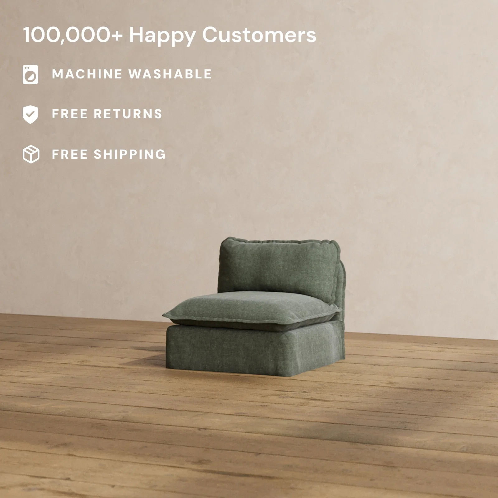 Modular Washable Armless Chair in Willow | Deluxe+ Seat | Cloud Pillow - Image 2