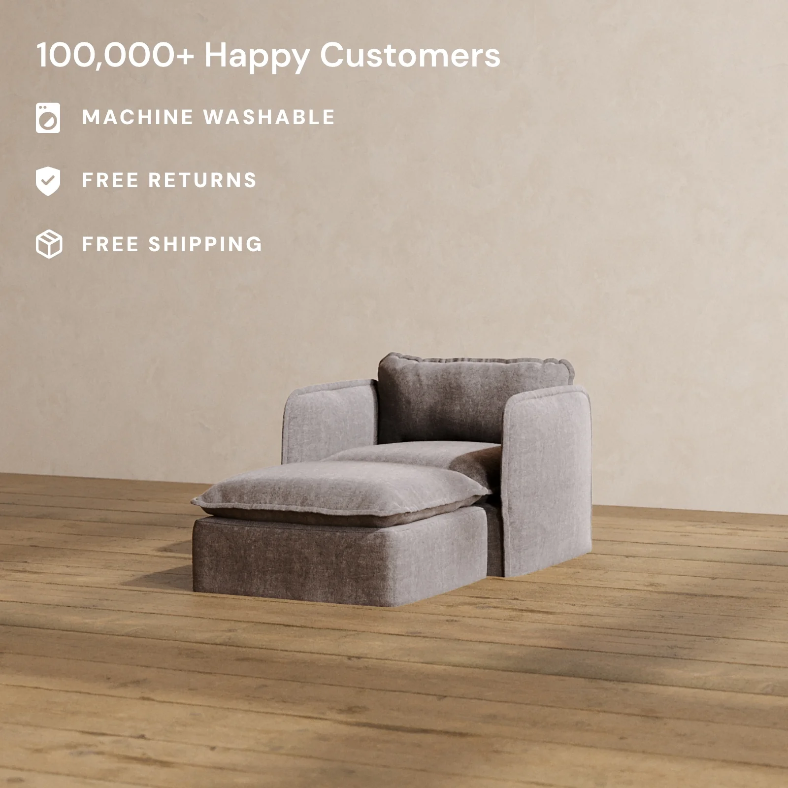 Modular Washable Chaise Armchair in Caviar | Deluxe+ Seat | Cloud Pillow - Image 2