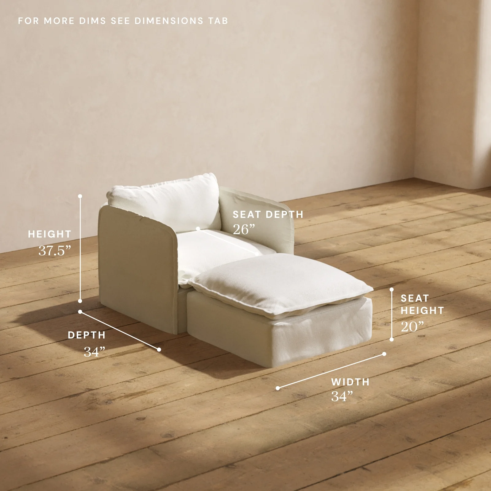 Modular Washable Chaise Armchair in Eggshell | Deluxe+ Seat | Cloud Pillow - Image 5