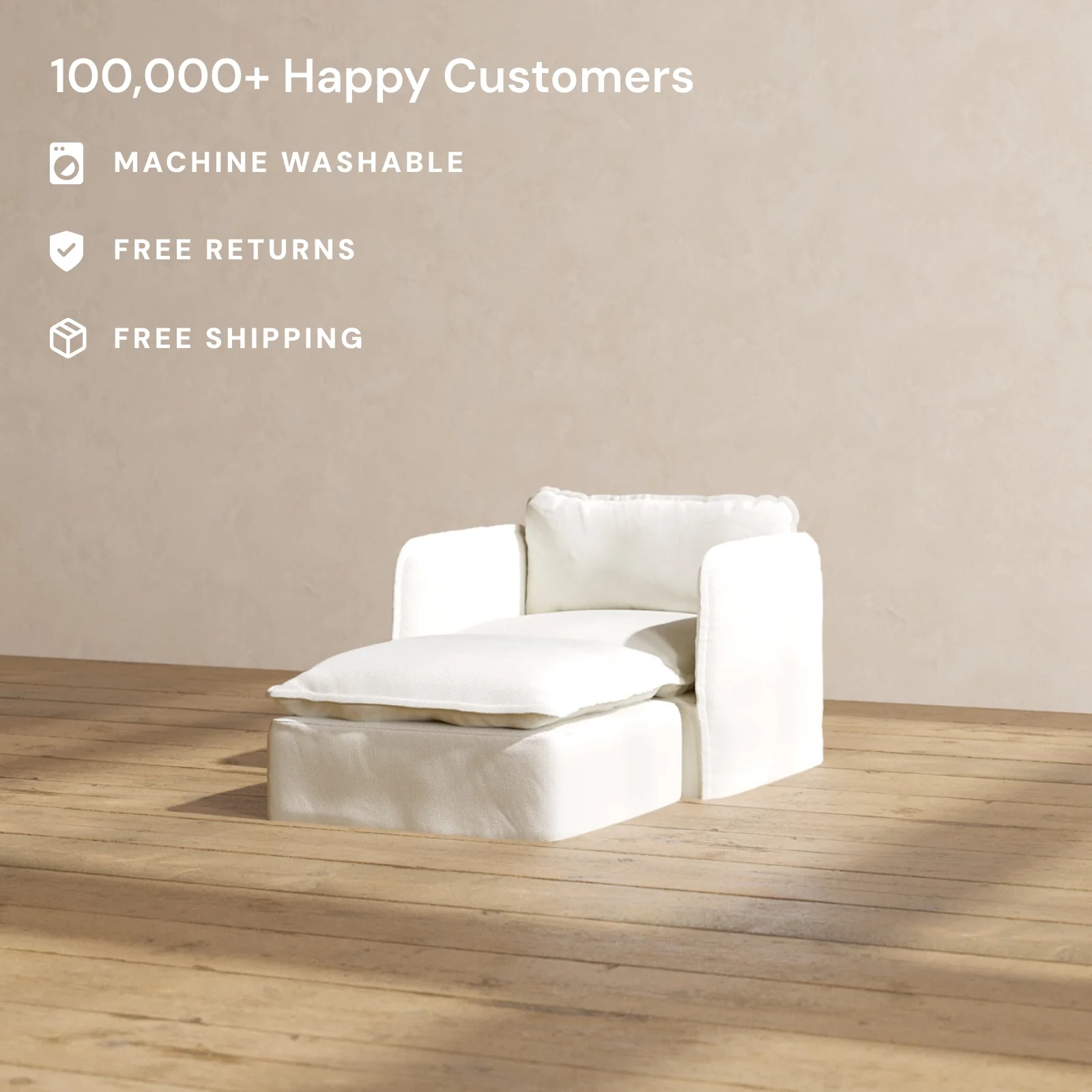 Modular Washable Chaise Armchair in Eggshell | Memorix+ Seat | Contour Pillow - Image 2