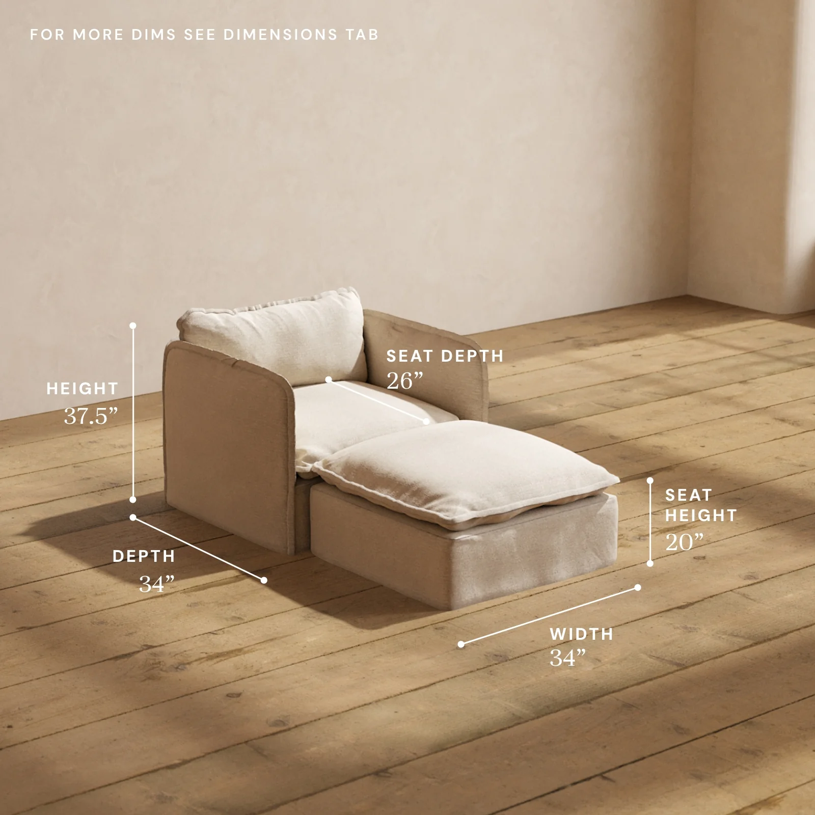 Modular Washable Chaise Armchair in Oat | Deluxe+ Seat | Cloud Pillow - Image 5