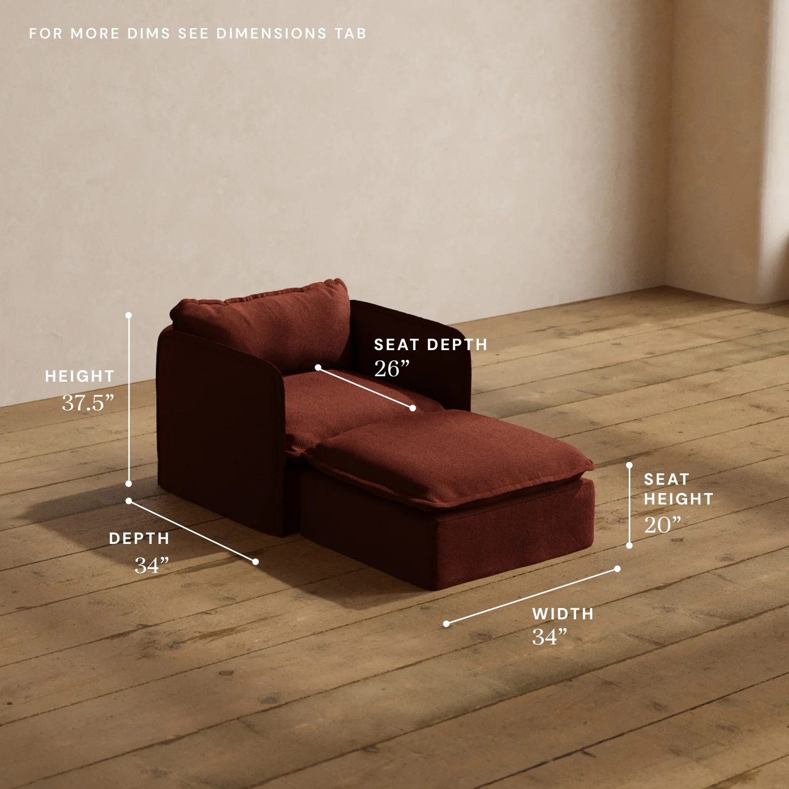 Modular Washable Chaise Armchair in Rust | Memorix+ Seat | Contour Pillow - Image 5