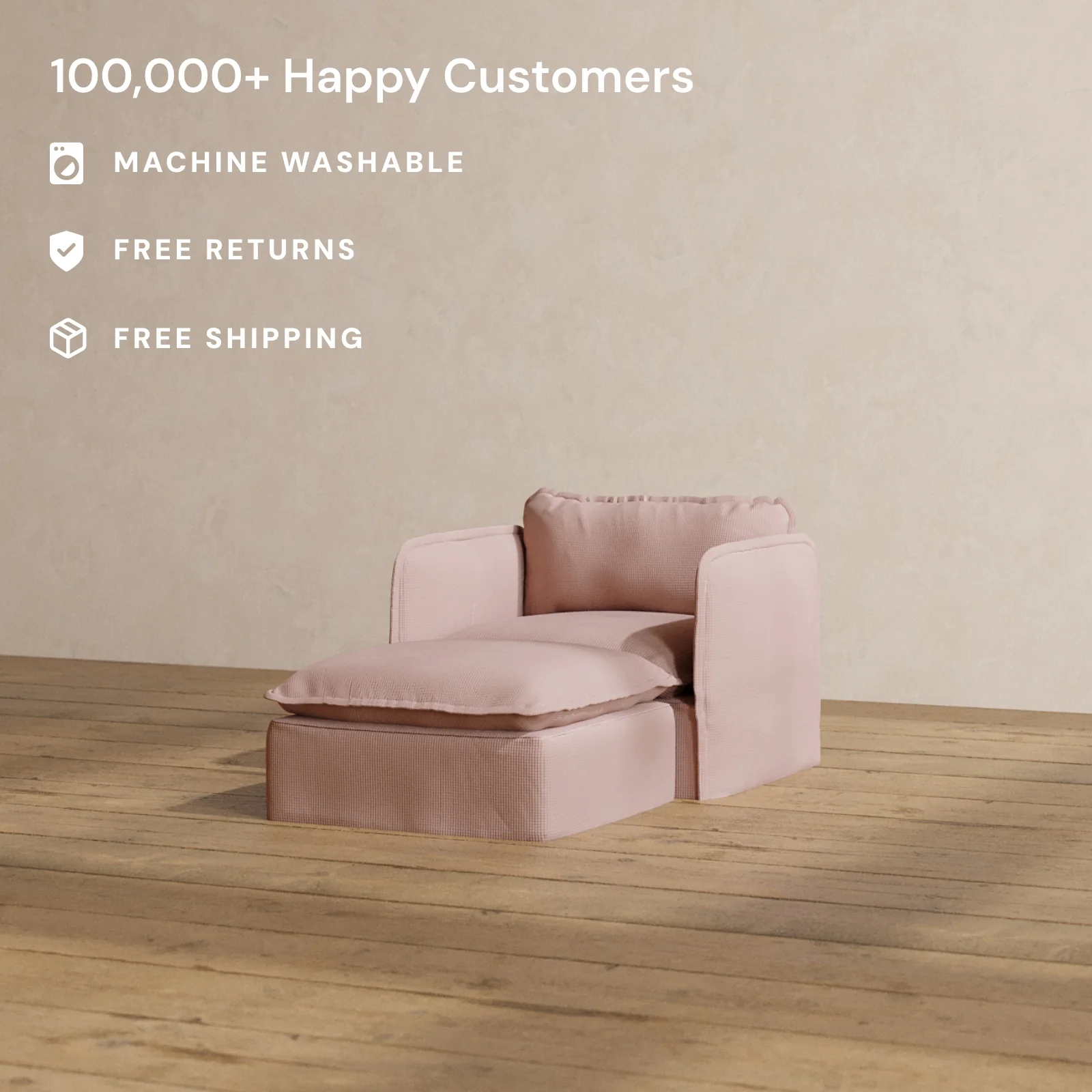 Modular Washable Chaise Armchair in Sakura | Deluxe+ Seat | Cloud Pillow - Image 2