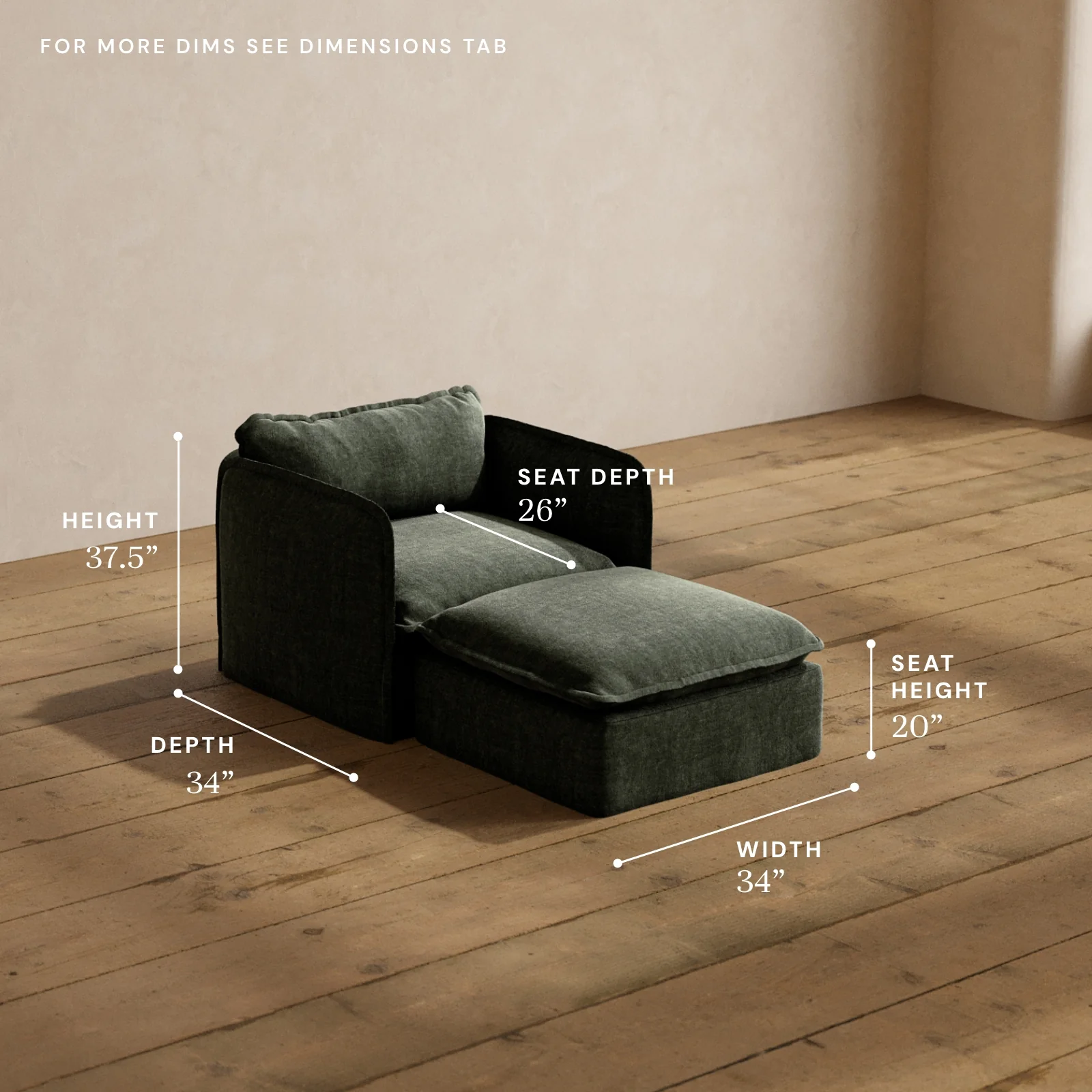 Modular Washable Chaise Armchair in Willow | Deluxe+ Seat | Cloud Pillow - Image 5