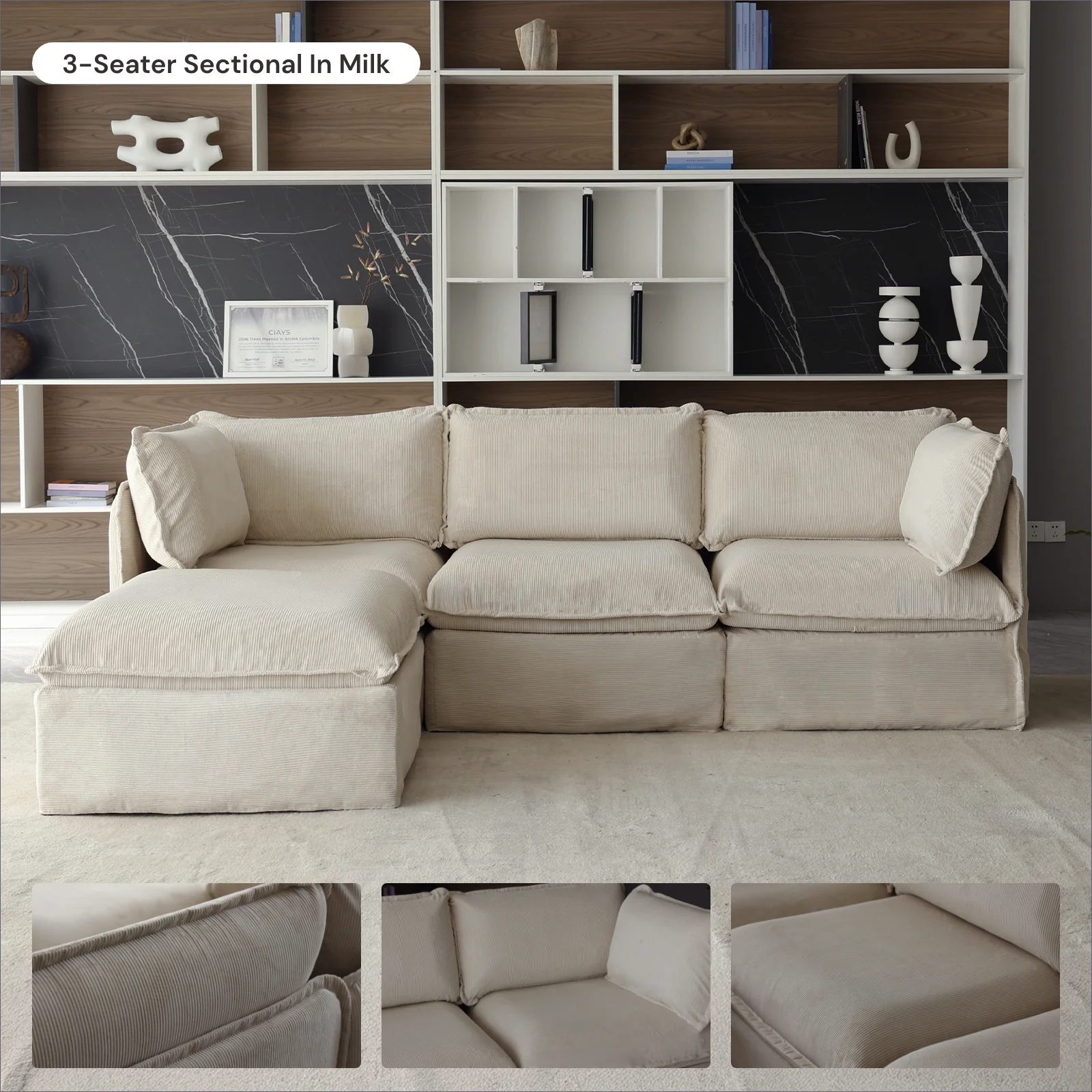 Modular Washable Corner Chair in Milk | Deluxe+ Seat | Cloud Pillow - Image 7