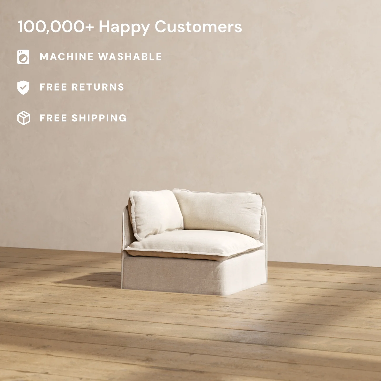Modular Washable Corner Chair in Oat | Deluxe+ Seat | Cloud Pillow - Image 2
