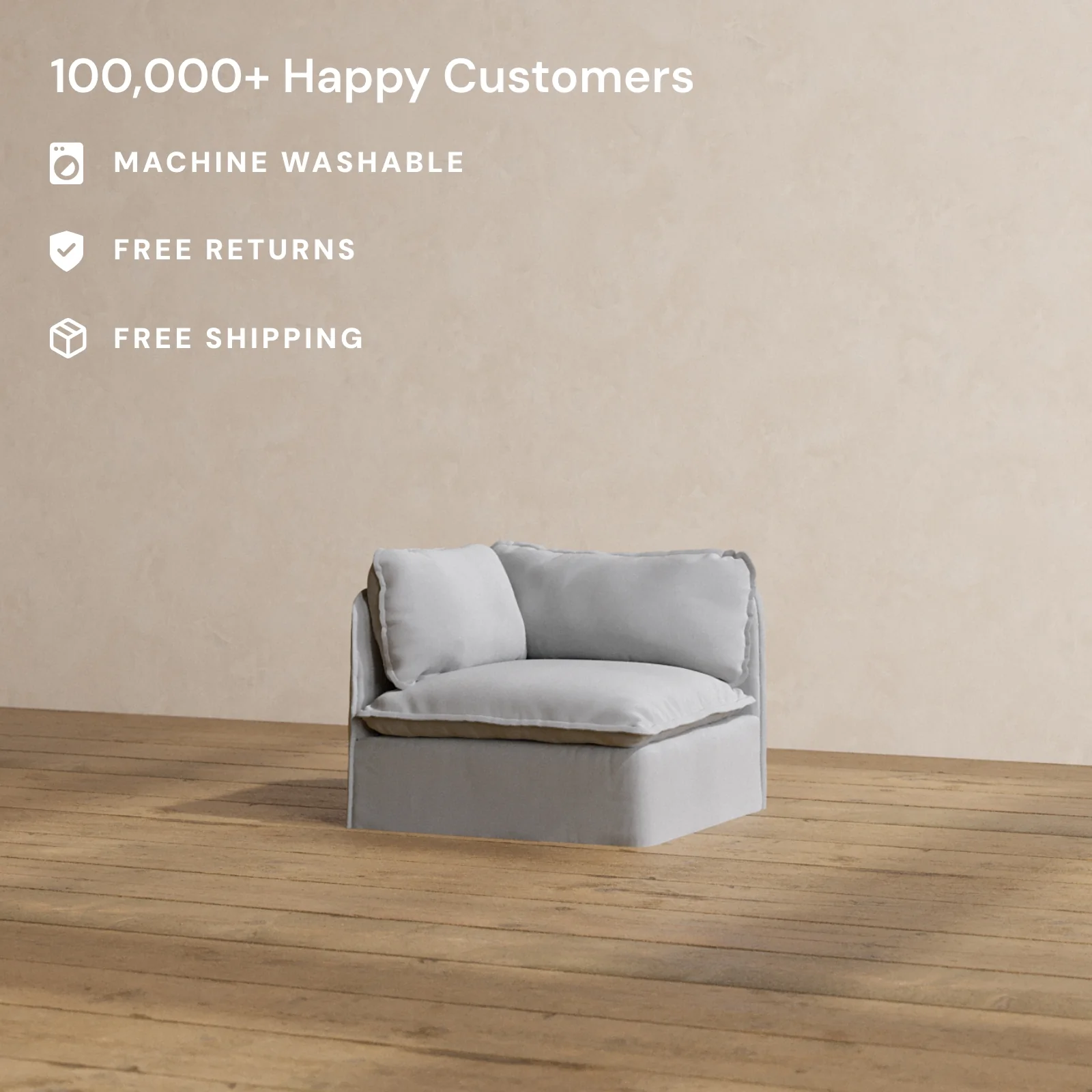 Modular Washable Corner Chair in Pumice | Deluxe+ Seat | Cloud Pillow - Image 2