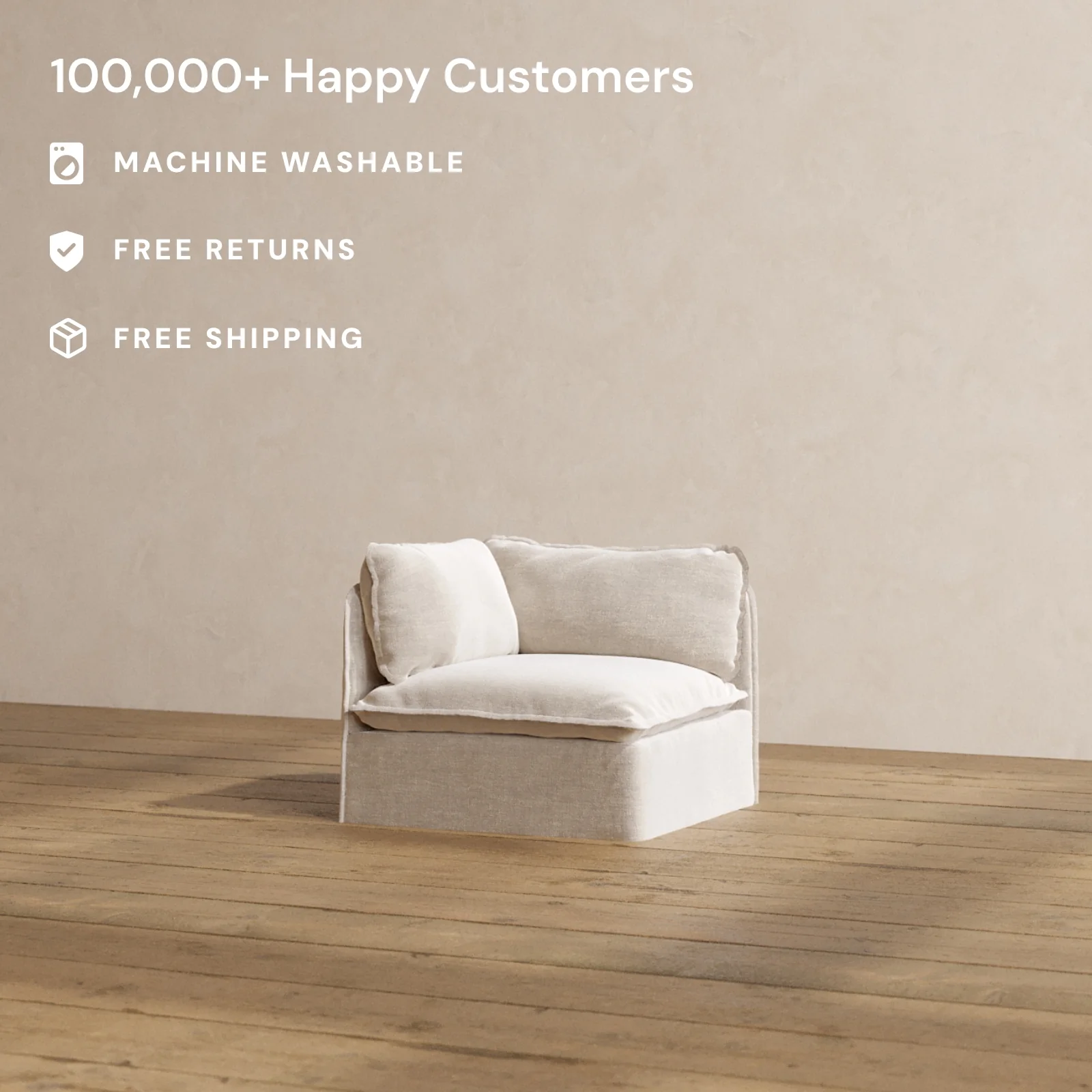 Modular Washable End Chair - Left in Mist | Deluxe+ Seat | Cloud Pillow - Image 2