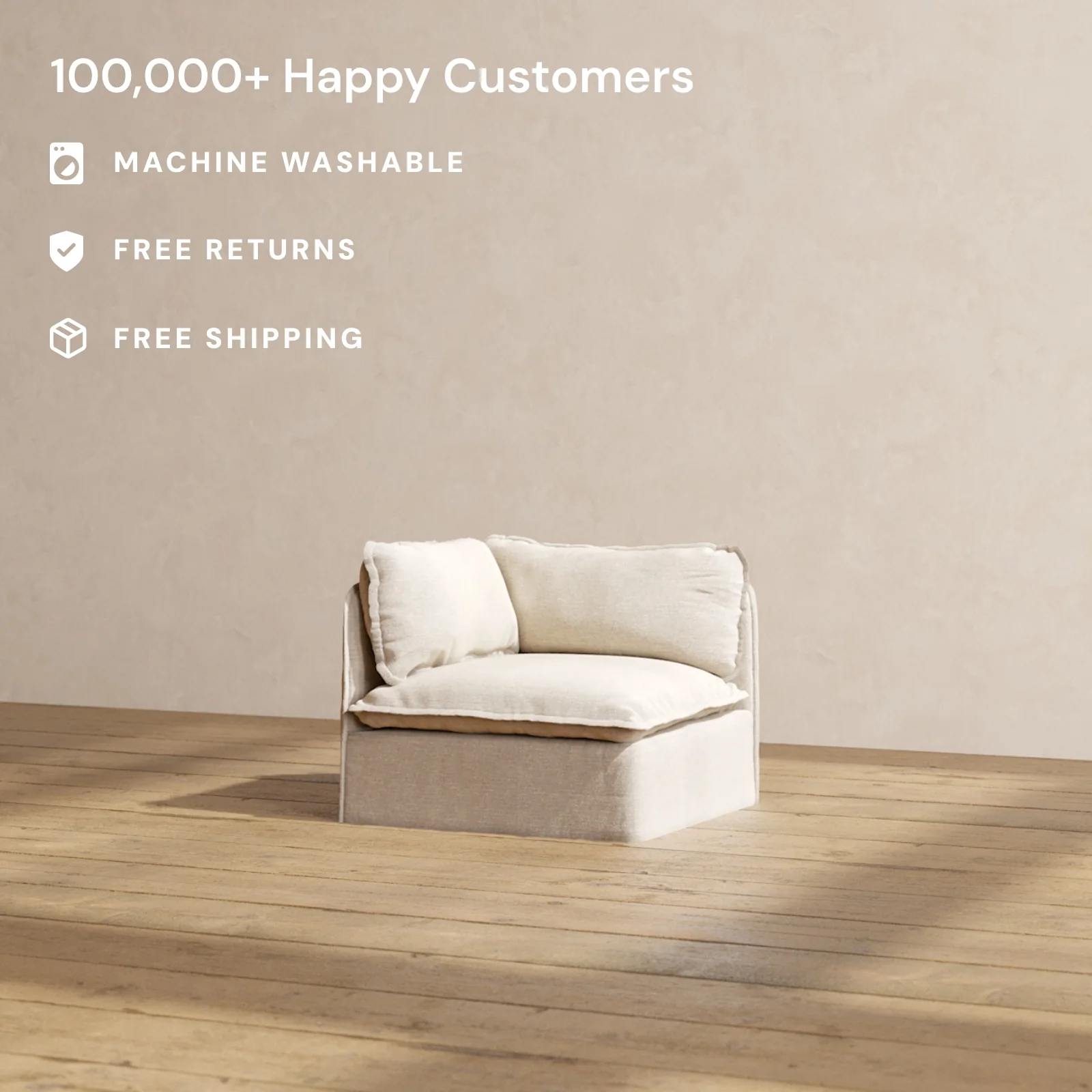 Modular Washable End Chair - Left in Oat | Deluxe+ Seat | Cloud Pillow - Image 2