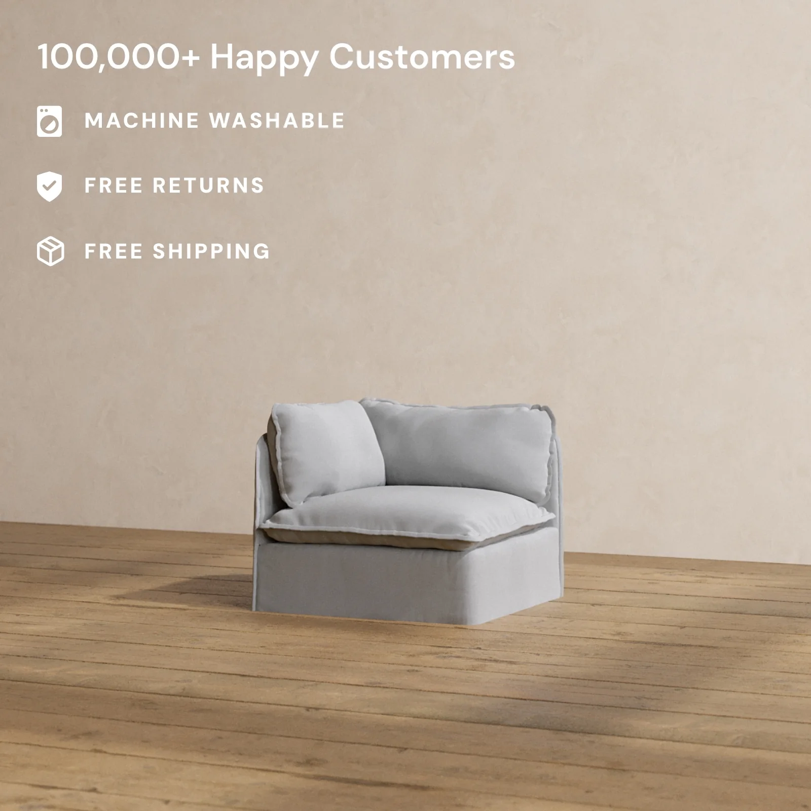 Modular Washable End Chair - Left in Pumice | Deluxe+ Seat | Cloud Pillow - Image 2