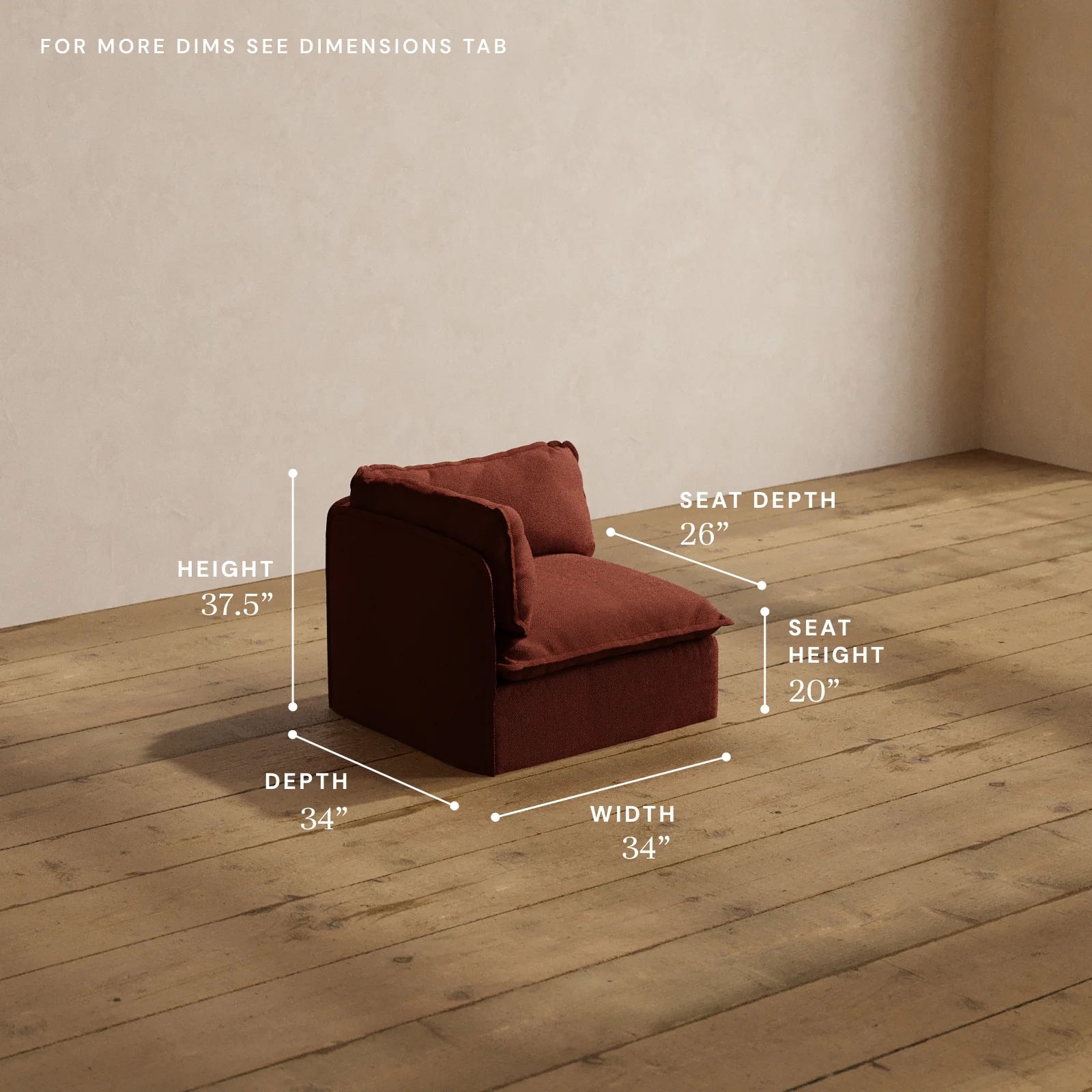 Modular Washable End Chair - Left in Rust | Deluxe+ Seat | Cloud Pillow - Image 5