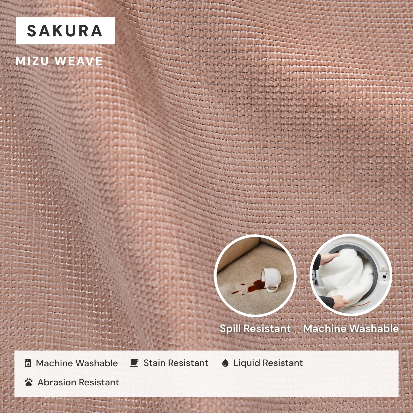 Queen Upholstered Platform Bed + Headboard | Mizu Weave in Sakura - Image 3