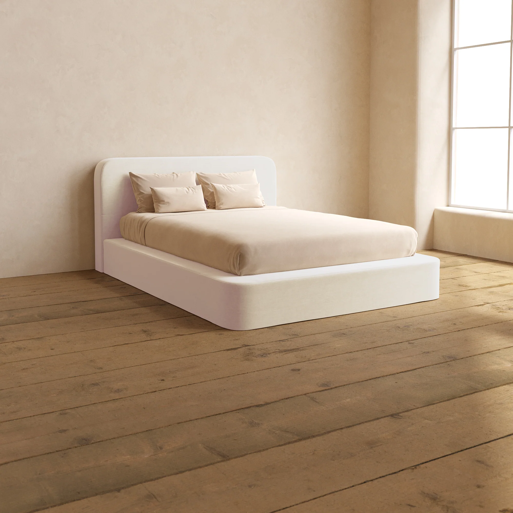 Queen Upholstered Platform Bed + Headboard | Mod Velvet in Coco