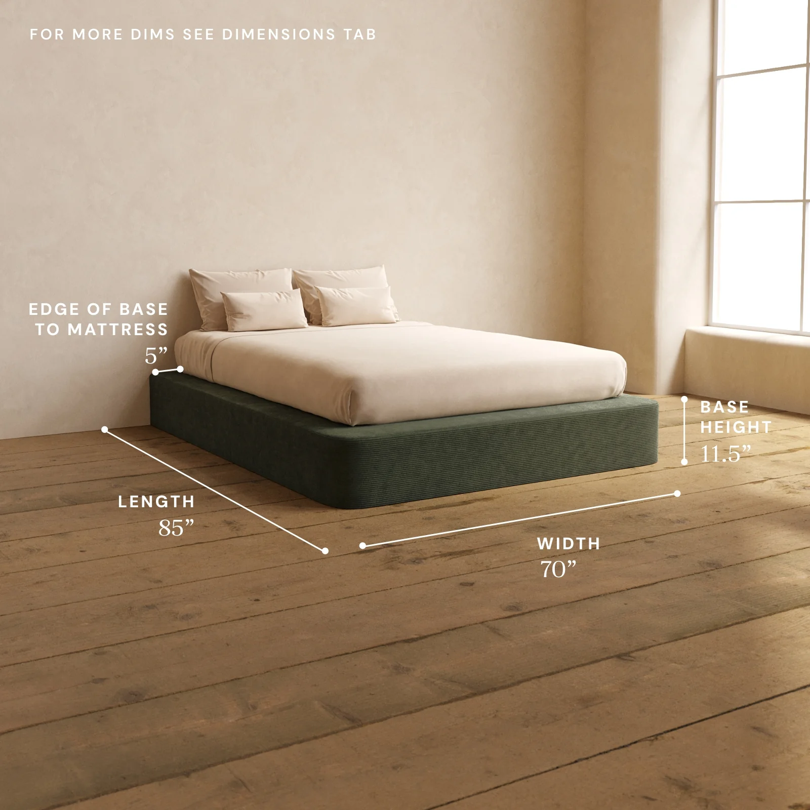 Queen Upholstered Platform Bed | Luxe Corduroy in Olivine - Image 5