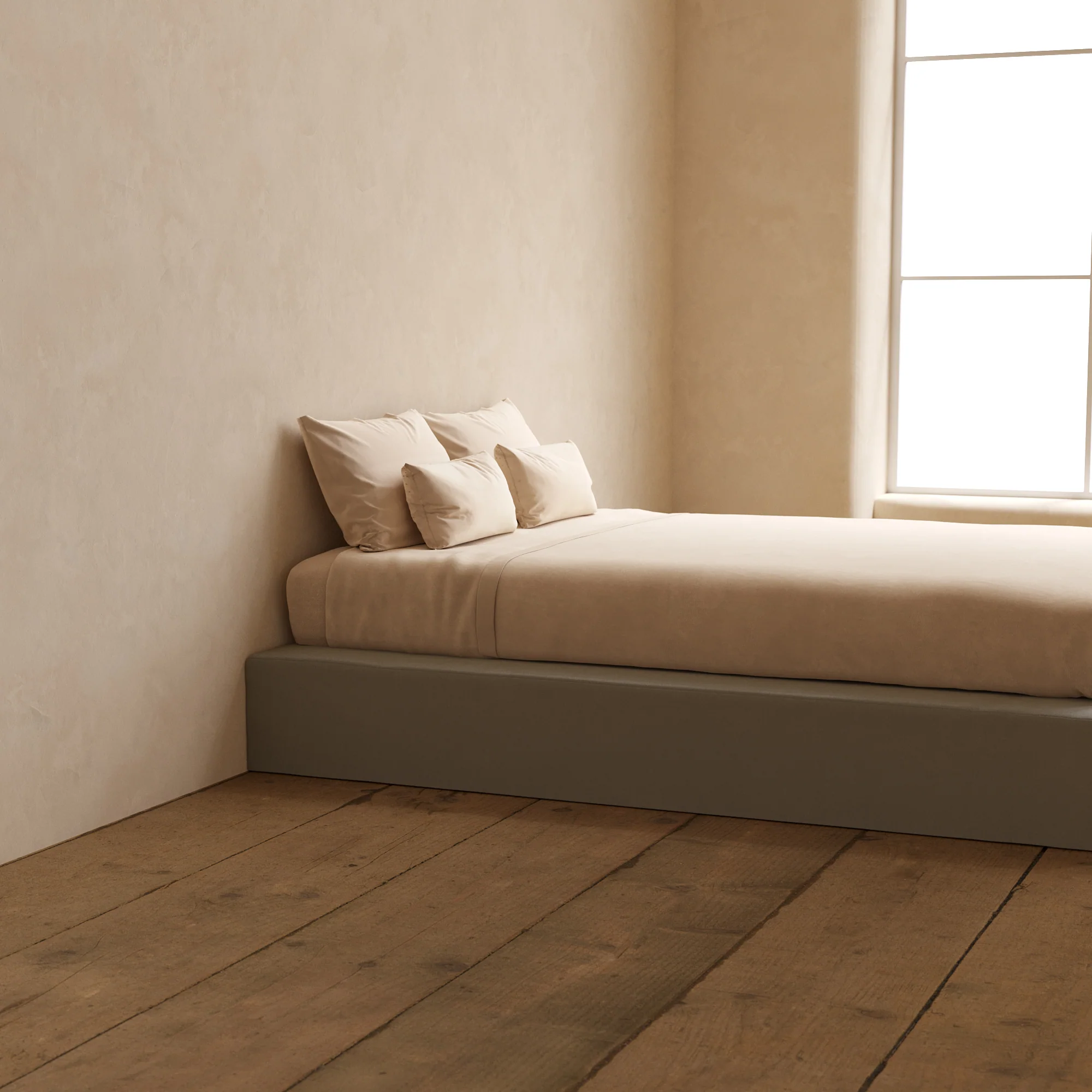 Queen Upholstered Platform Bed | Micro Chenille in Pumice - Image 7