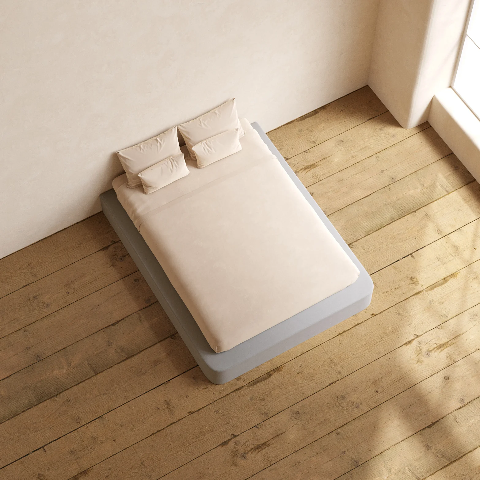 Queen Upholstered Platform Bed | Micro Chenille in Pumice - Image 8