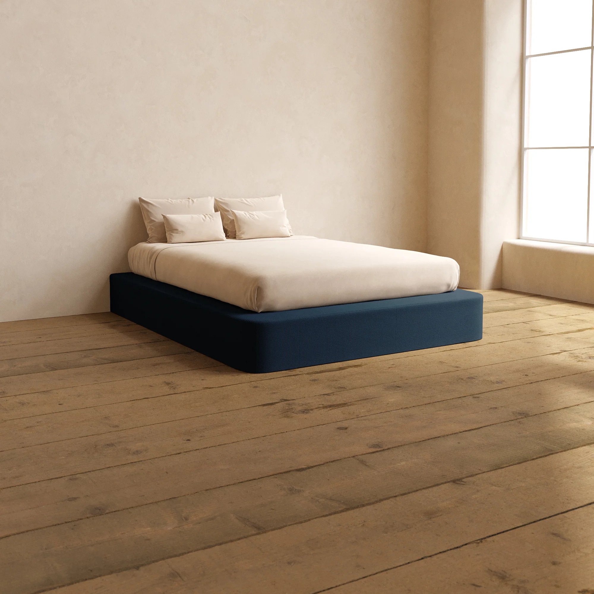 Queen Upholstered Platform Bed | Mizu Weave in Sumi