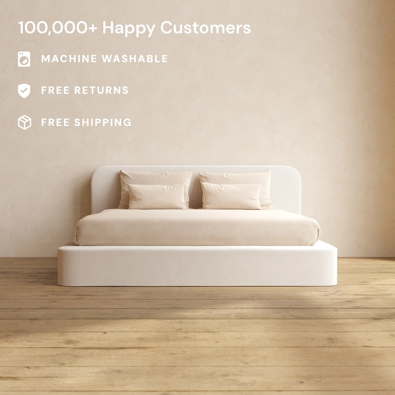 Slipcover Only - King Upholstered Platform Bed + Headboard | Plush Weave in Eggshell - Image 2