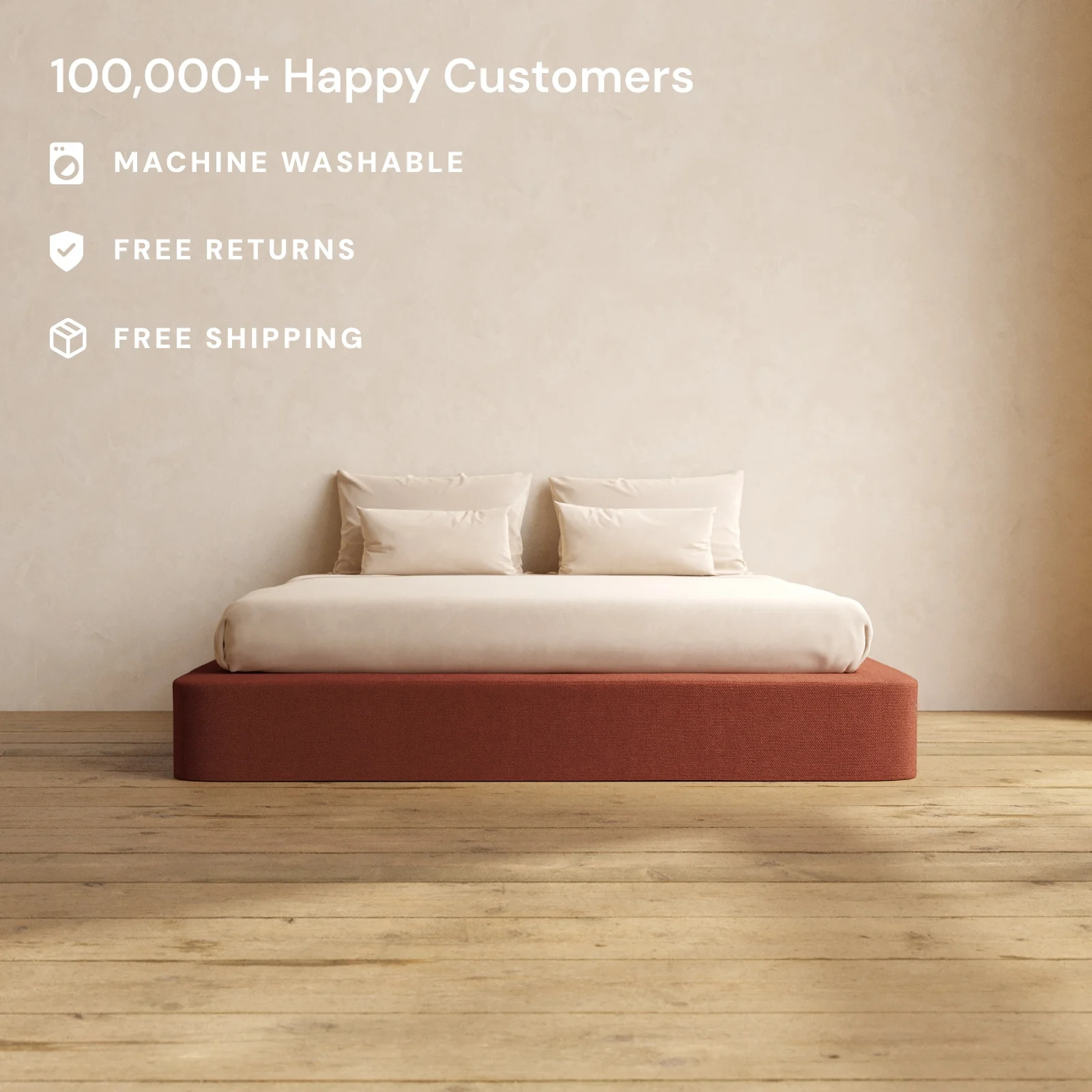 Slipcover Only - King Upholstered Platform Bed | Knit Velvet in Rust - Image 2