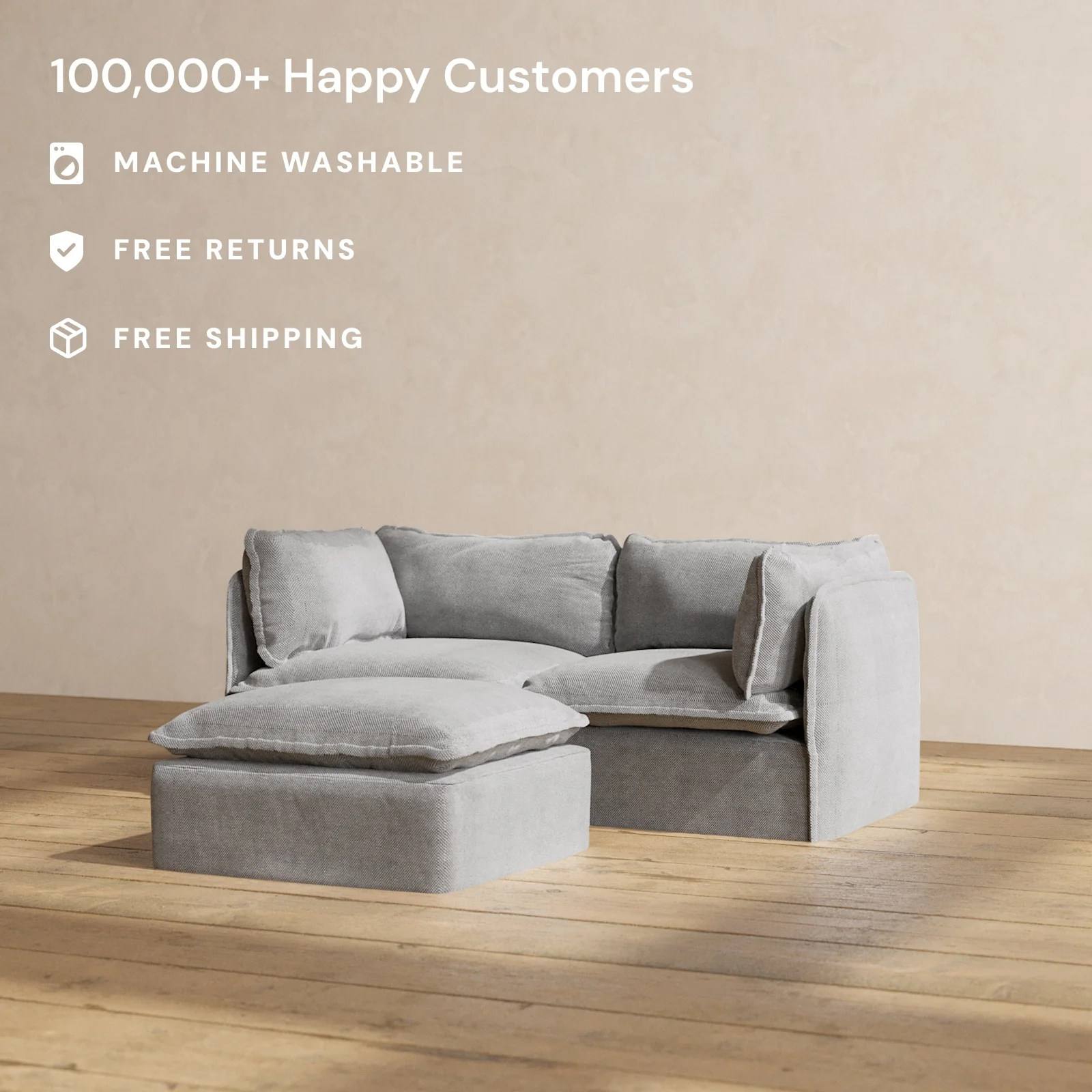 Slipcover Only - Modular Washable 2-Seater + Ottoman in Ash - Image 2