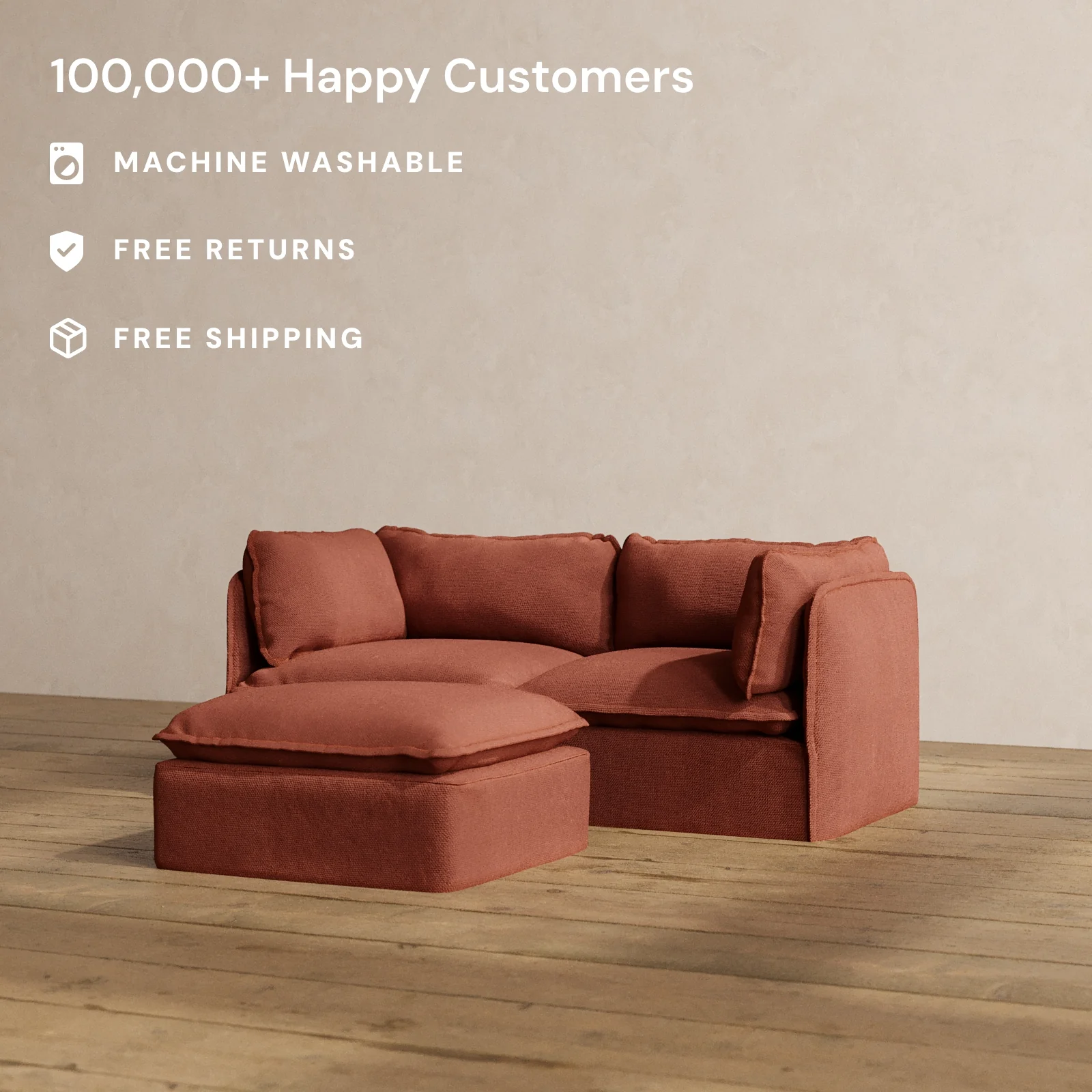 Slipcover Only - Modular Washable 2-Seater + Ottoman in Rust - Image 2