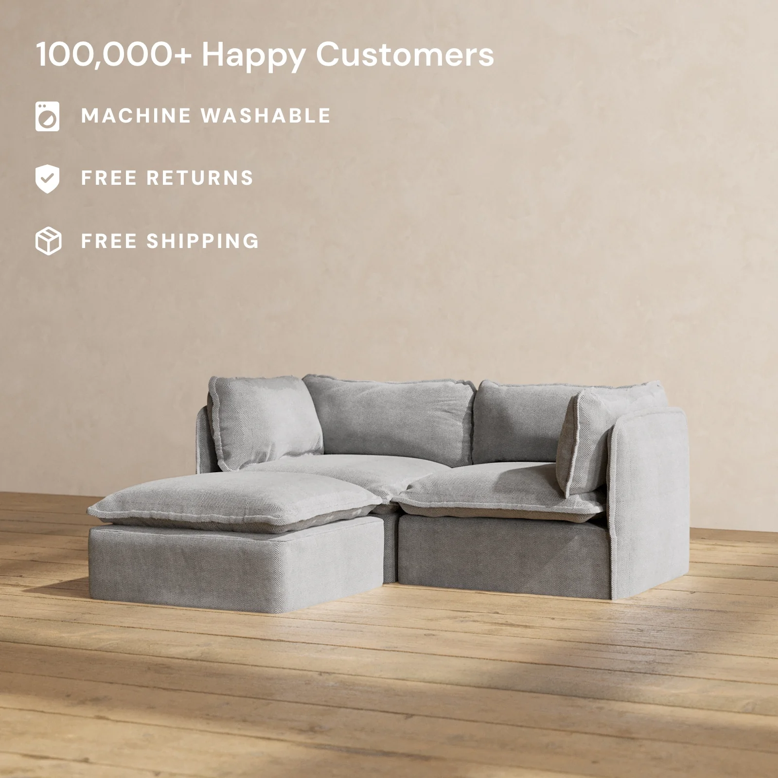 Slipcover Only - Modular Washable 2-Seater Sectional in Ash - Image 2
