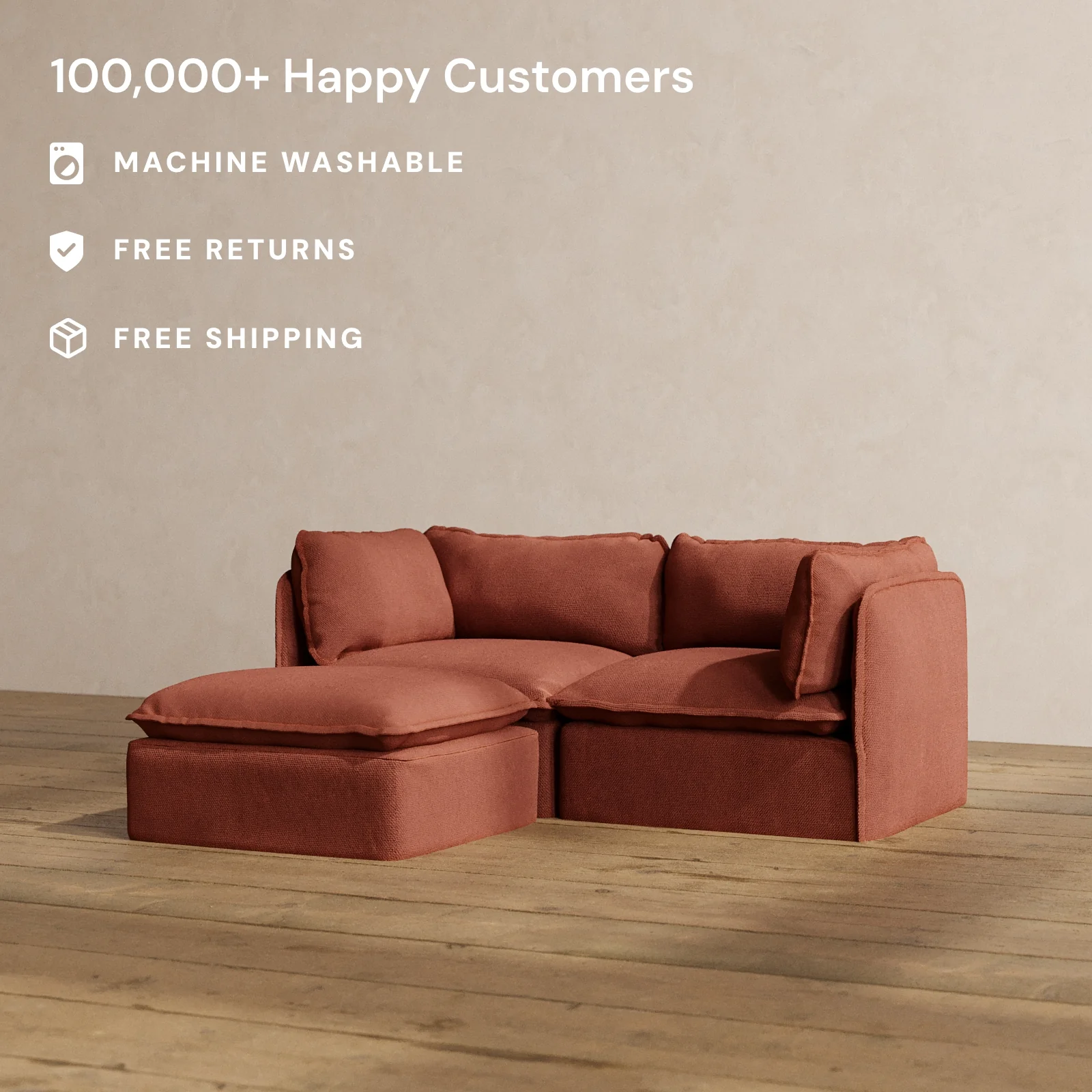 Slipcover Only - Modular Washable 2-Seater Sectional in Rust - Image 2
