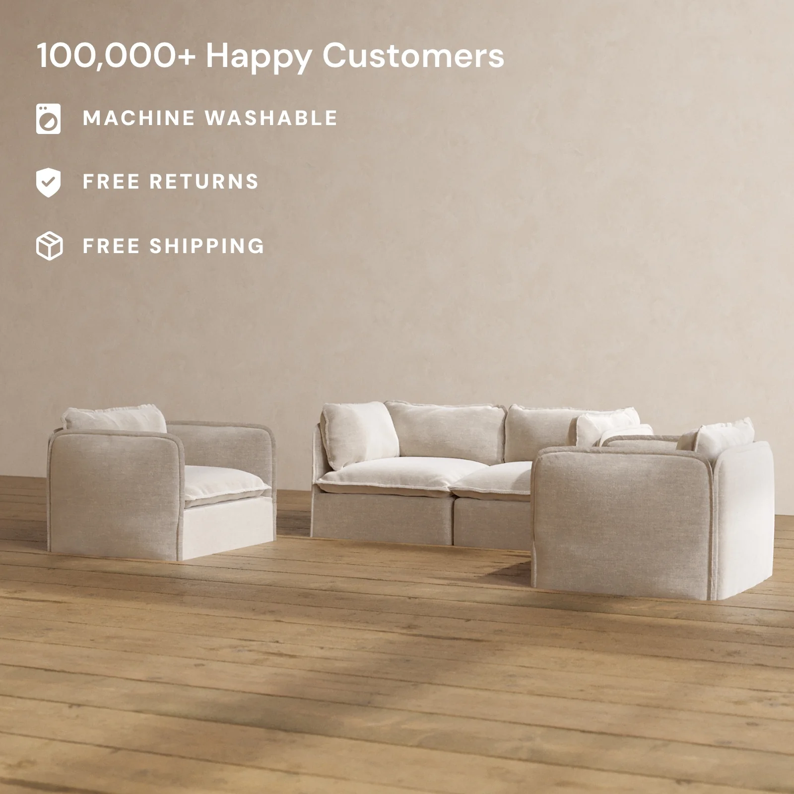 Slipcover Only - Modular Washable 2-Seater Sofa + Armchair Set in Mist - Image 2