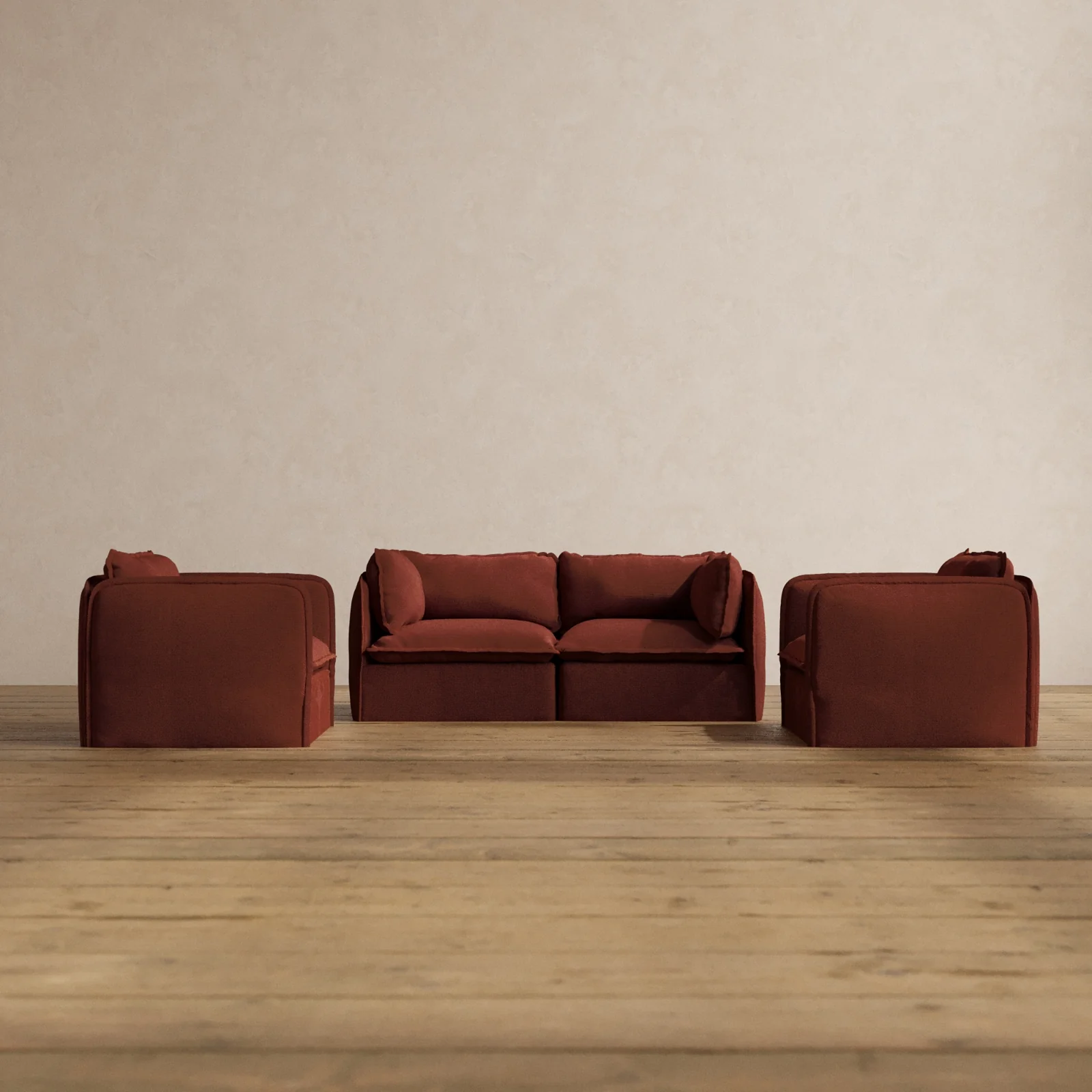 Slipcover Only - Modular Washable 2-Seater Sofa + Armchair Set in Rust