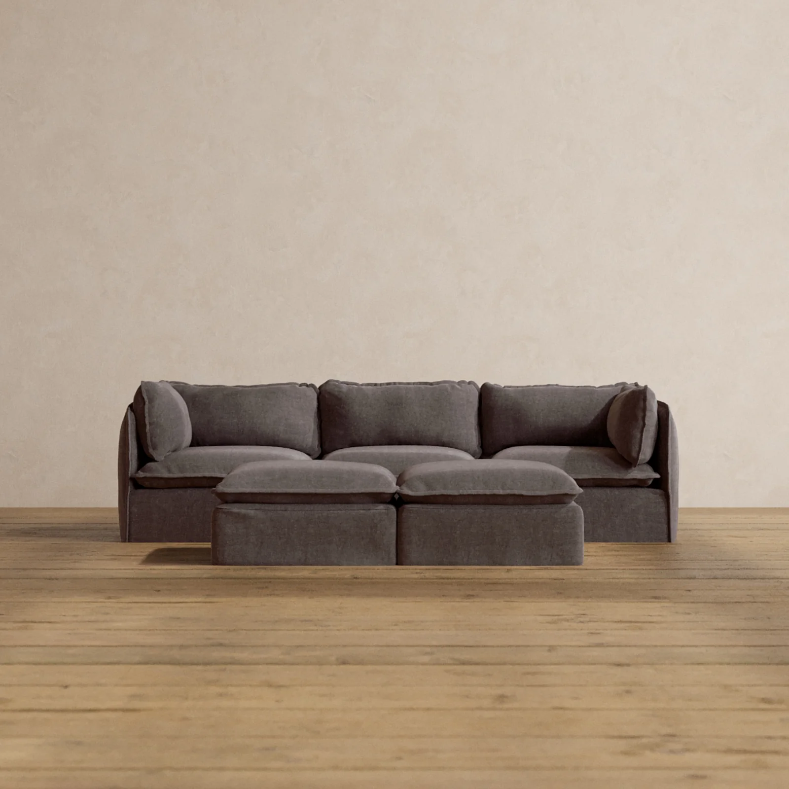Slipcover Only - Modular Washable 3-Seater + Bench Ottoman in Caviar