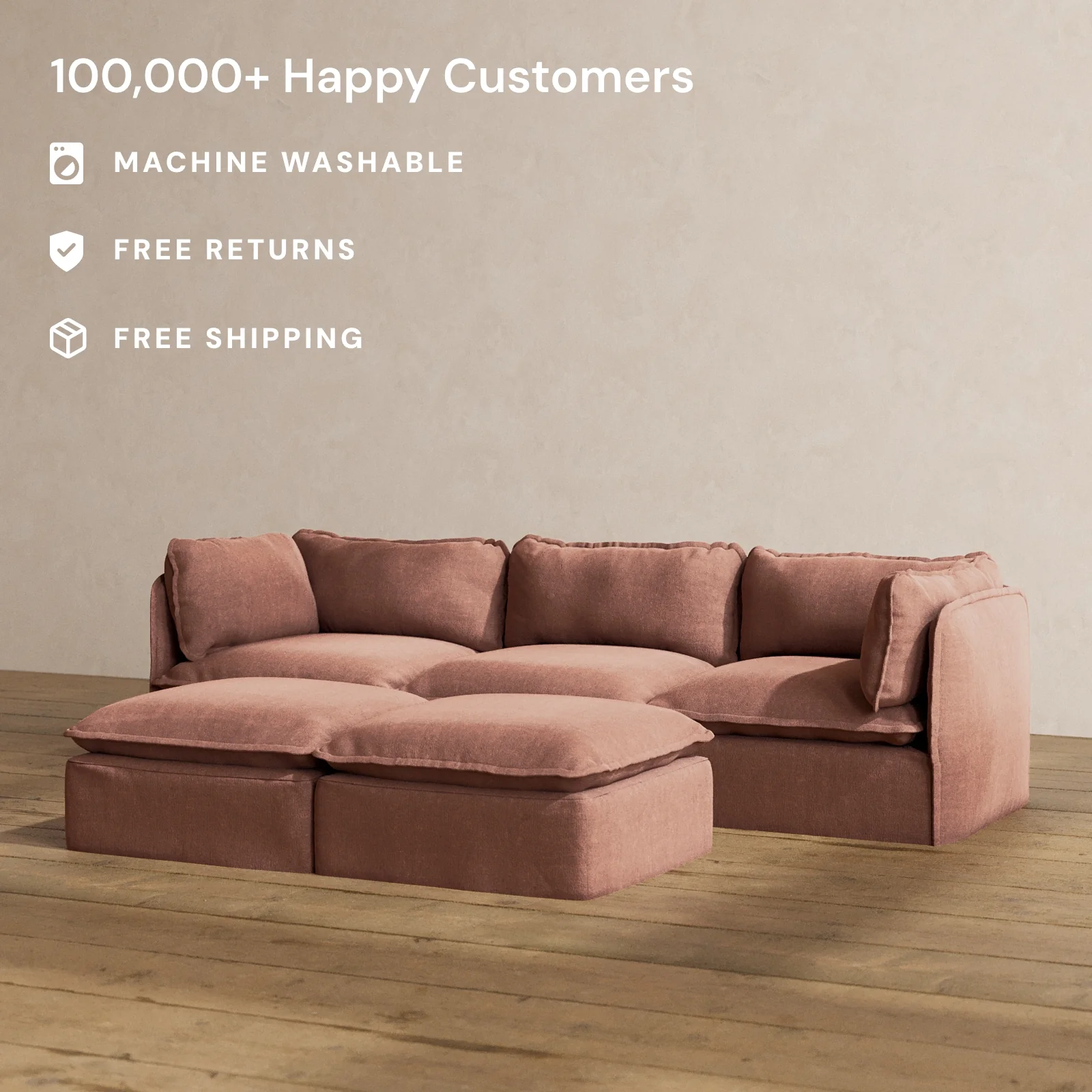Slipcover Only - Modular Washable 3-Seater + Bench Ottoman in Chestnut - Image 2