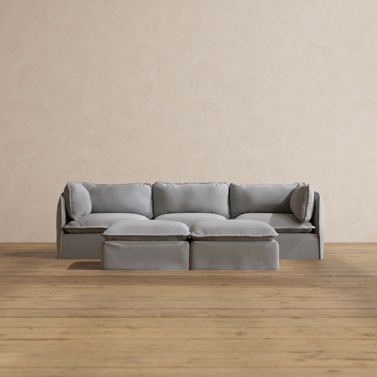Slipcover Only - Modular Washable 3-Seater + Bench Ottoman in Pumice