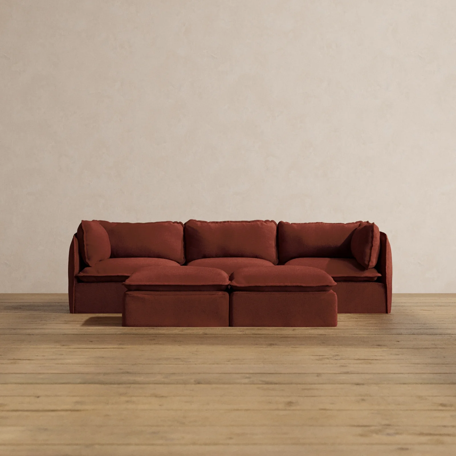 Slipcover Only - Modular Washable 3-Seater + Bench Ottoman in Rust