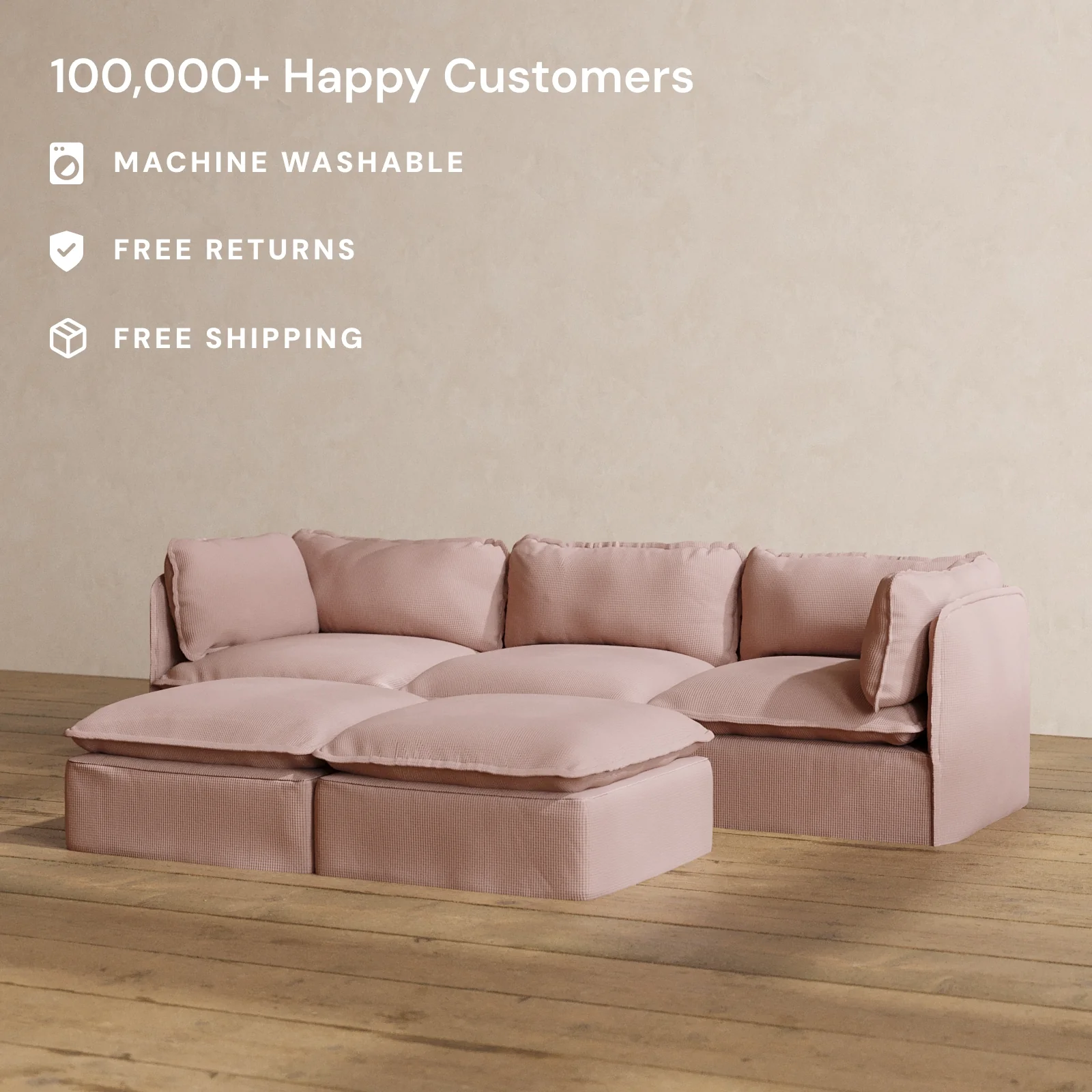Slipcover Only - Modular Washable 3-Seater + Bench Ottoman in Sakura - Image 2