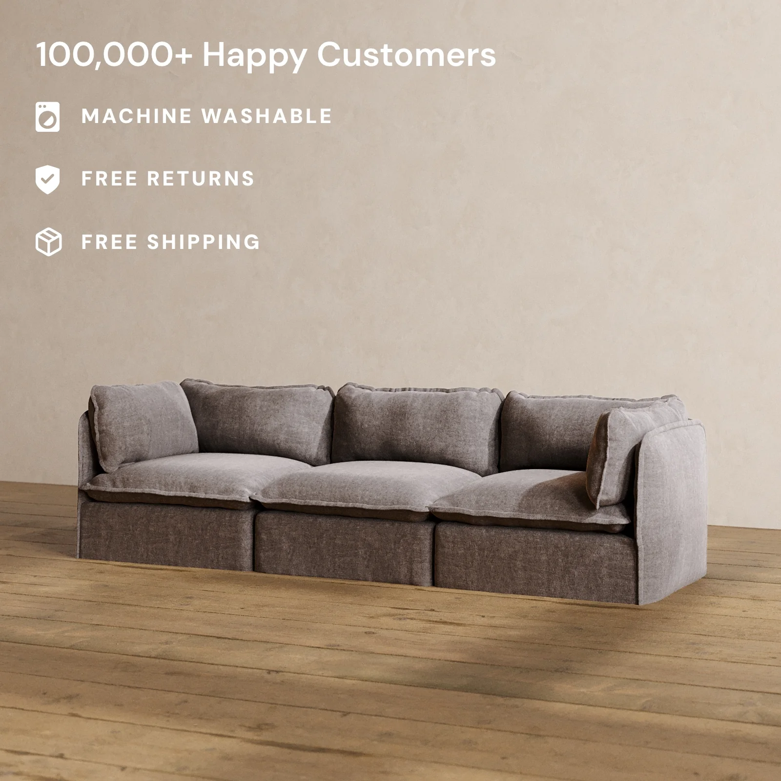 Slipcover Only - Modular Washable 3-Seater in Caviar - Image 2