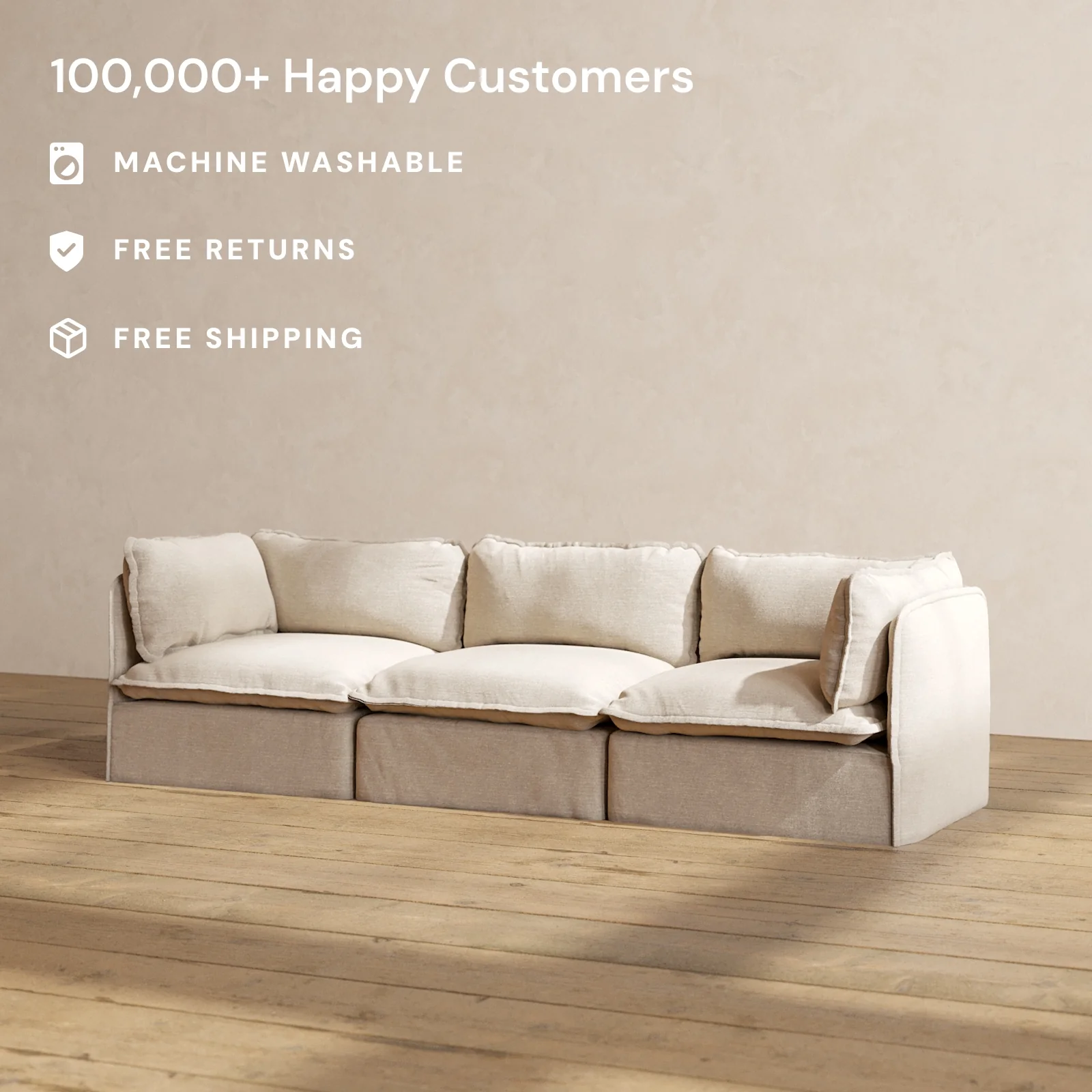 Slipcover Only - Modular Washable 3-Seater in Oat - Image 2