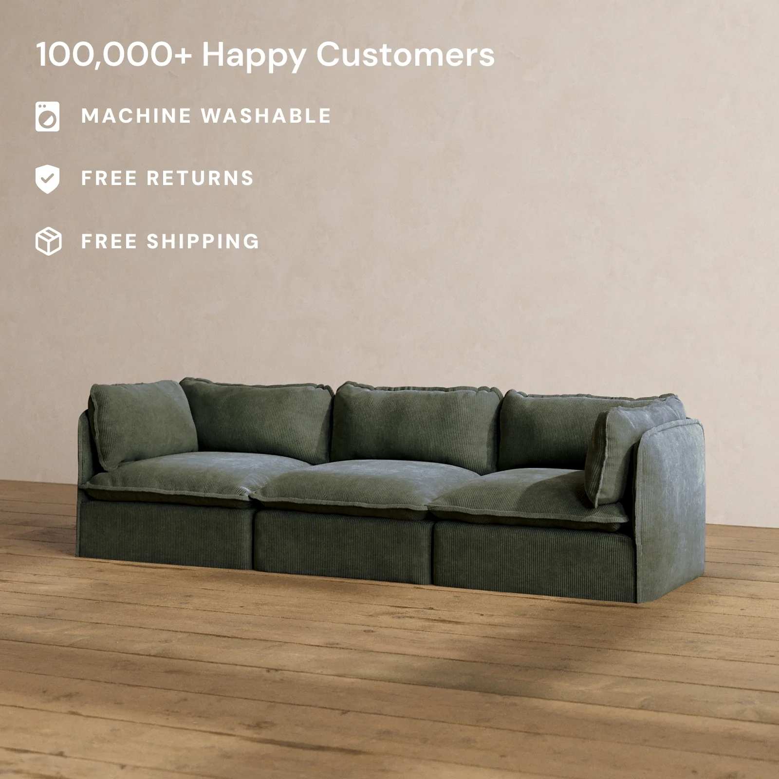 Slipcover Only - Modular Washable 3-Seater in Olivine - Image 2