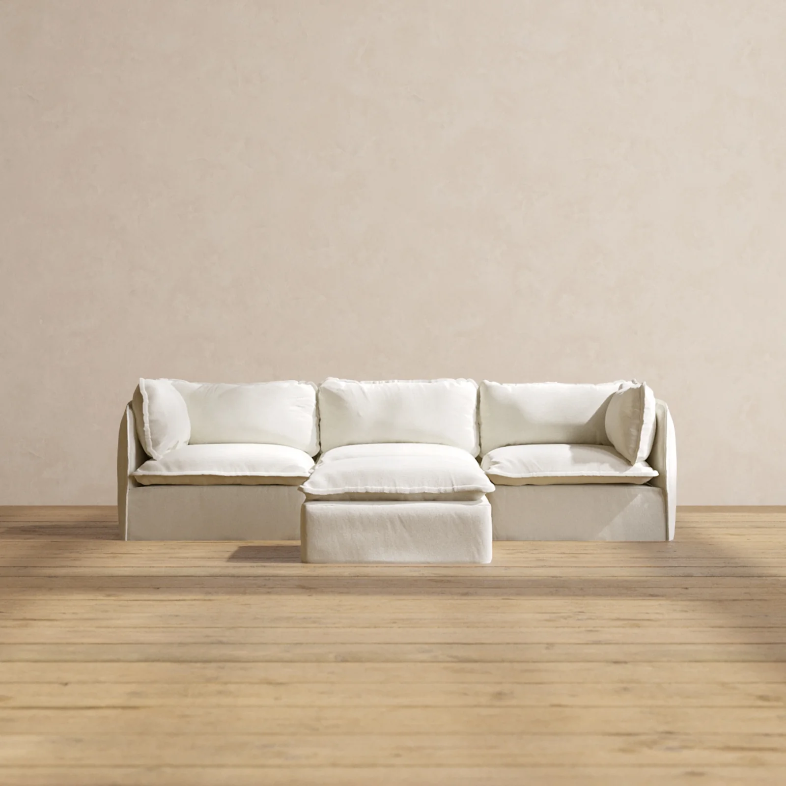 Slipcover Only - Modular Washable 3-Seater + Ottoman in Eggshell