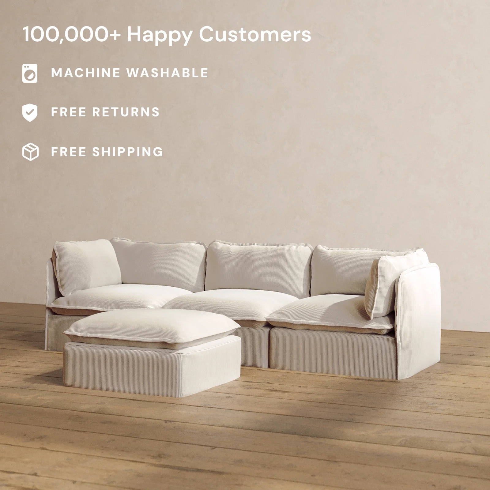 Slipcover Only - Modular Washable 3-Seater + Ottoman in Milk - Image 2
