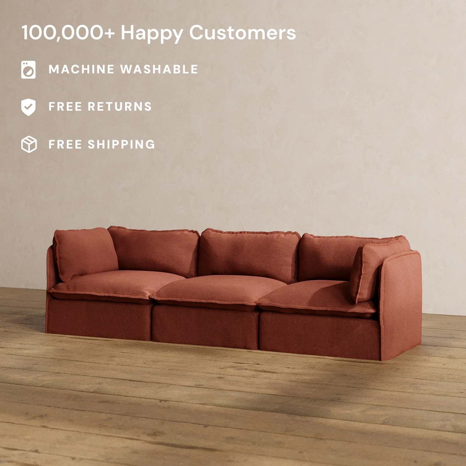 Slipcover Only - Modular Washable 3-Seater in Rust - Image 2
