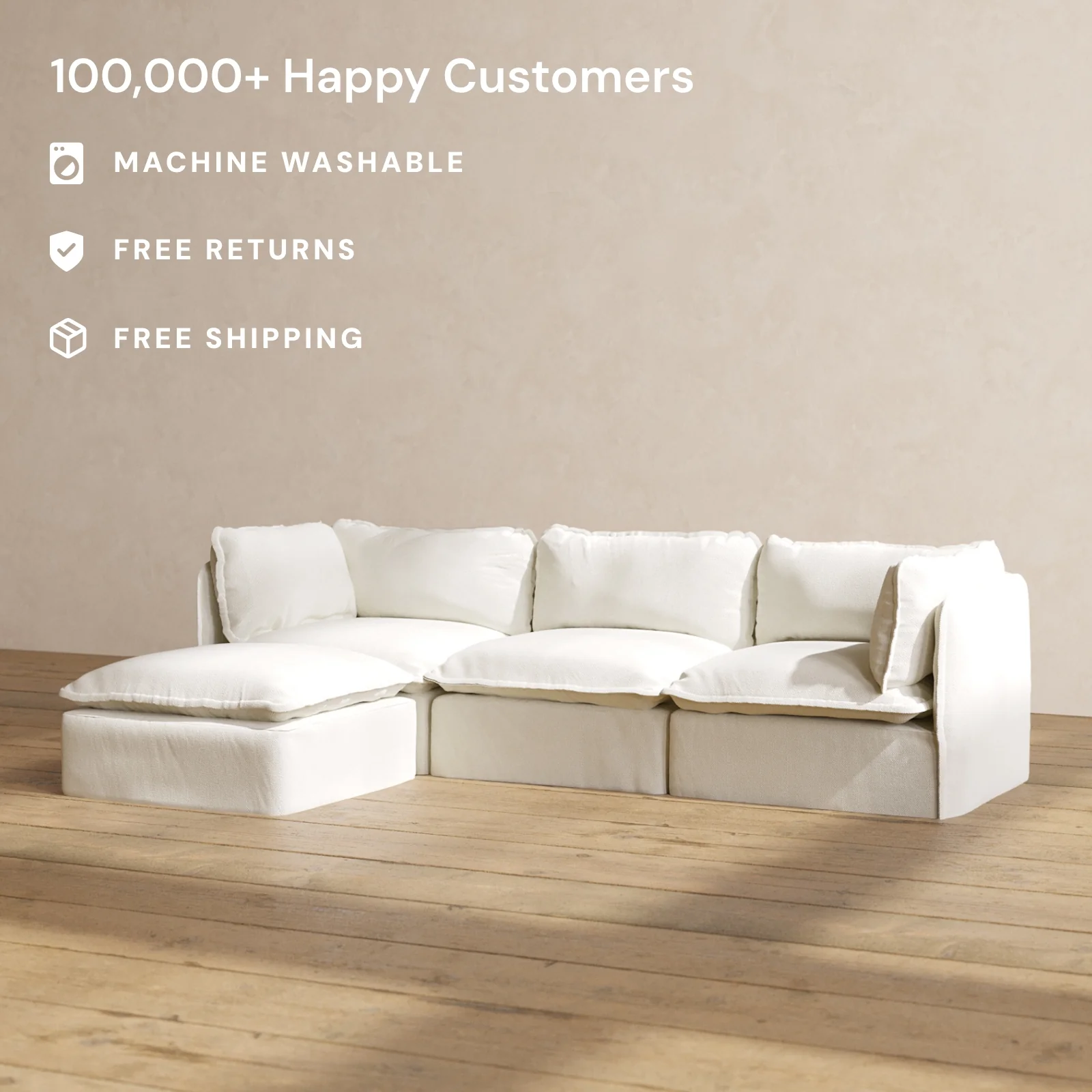 Slipcover Only - Modular Washable 3-Seater Sectional in Eggshell - Image 2
