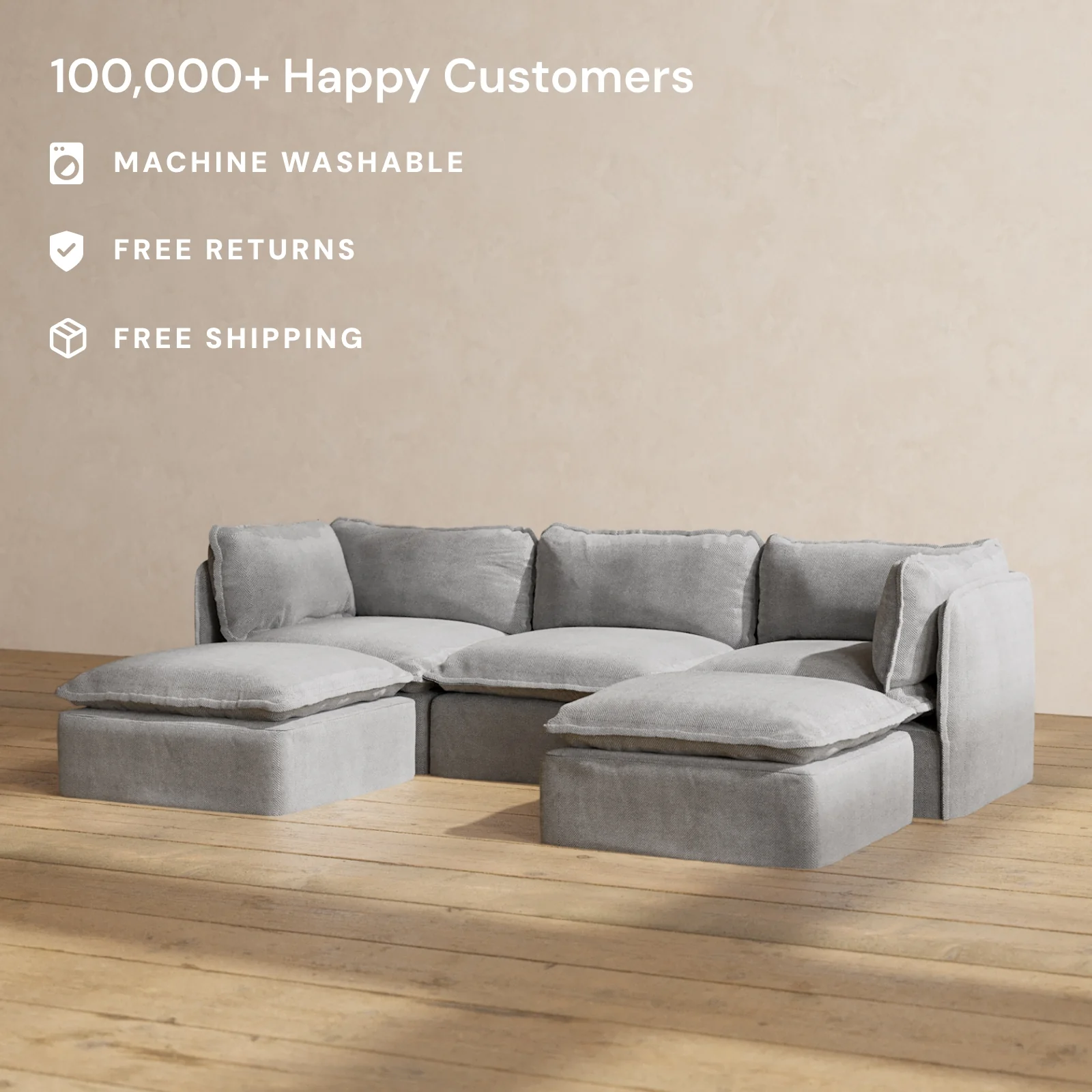Slipcover Only - Modular Washable 3-Seater U-Sectional in Ash - Image 2